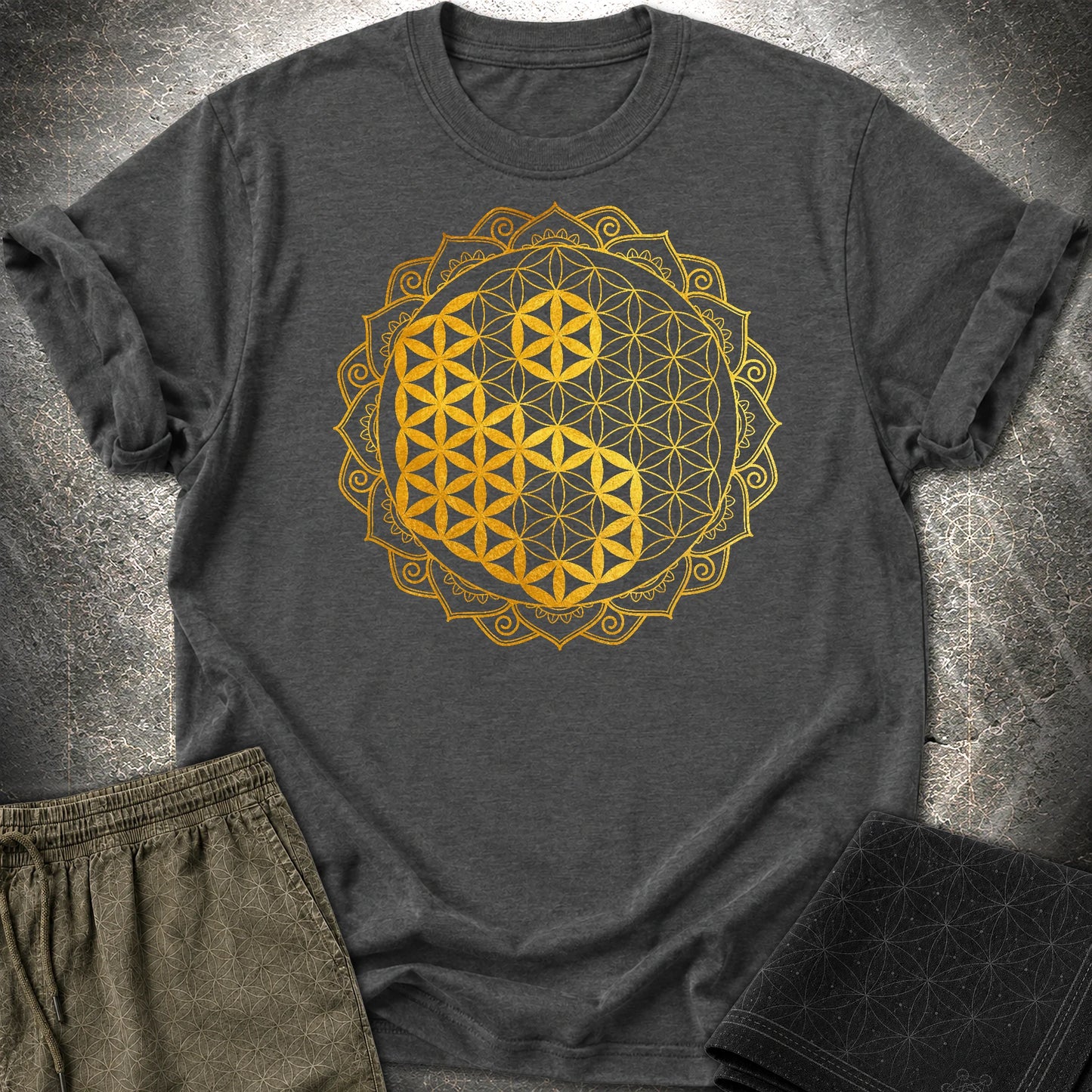 Yin Yang Gold Mandala T-Shirt - Yin Yang Gold Mandala T-Shirt - Dark Heather Grey