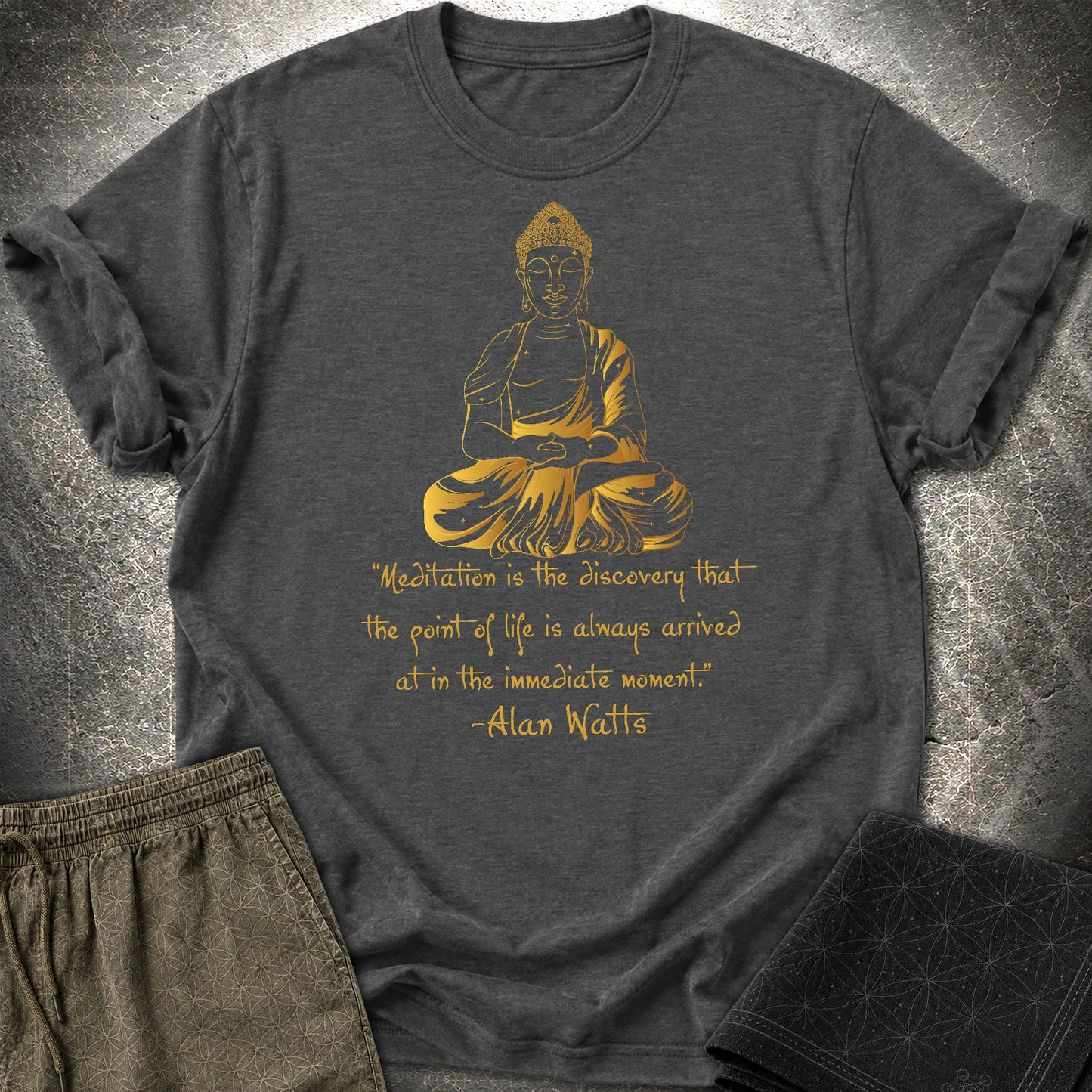 Alan Watts Meditation Buddha T-Shirt - Alan Watts Meditation Buddha T-Shirt - Dark Heather Grey