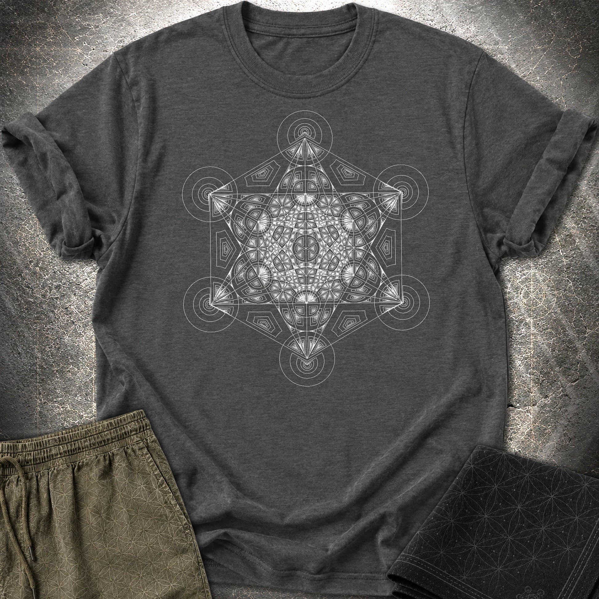 Metatron's Cube Mosaic T-Shirt - Metatron's Cube Mosaic T-Shirt - Dark Heather Grey