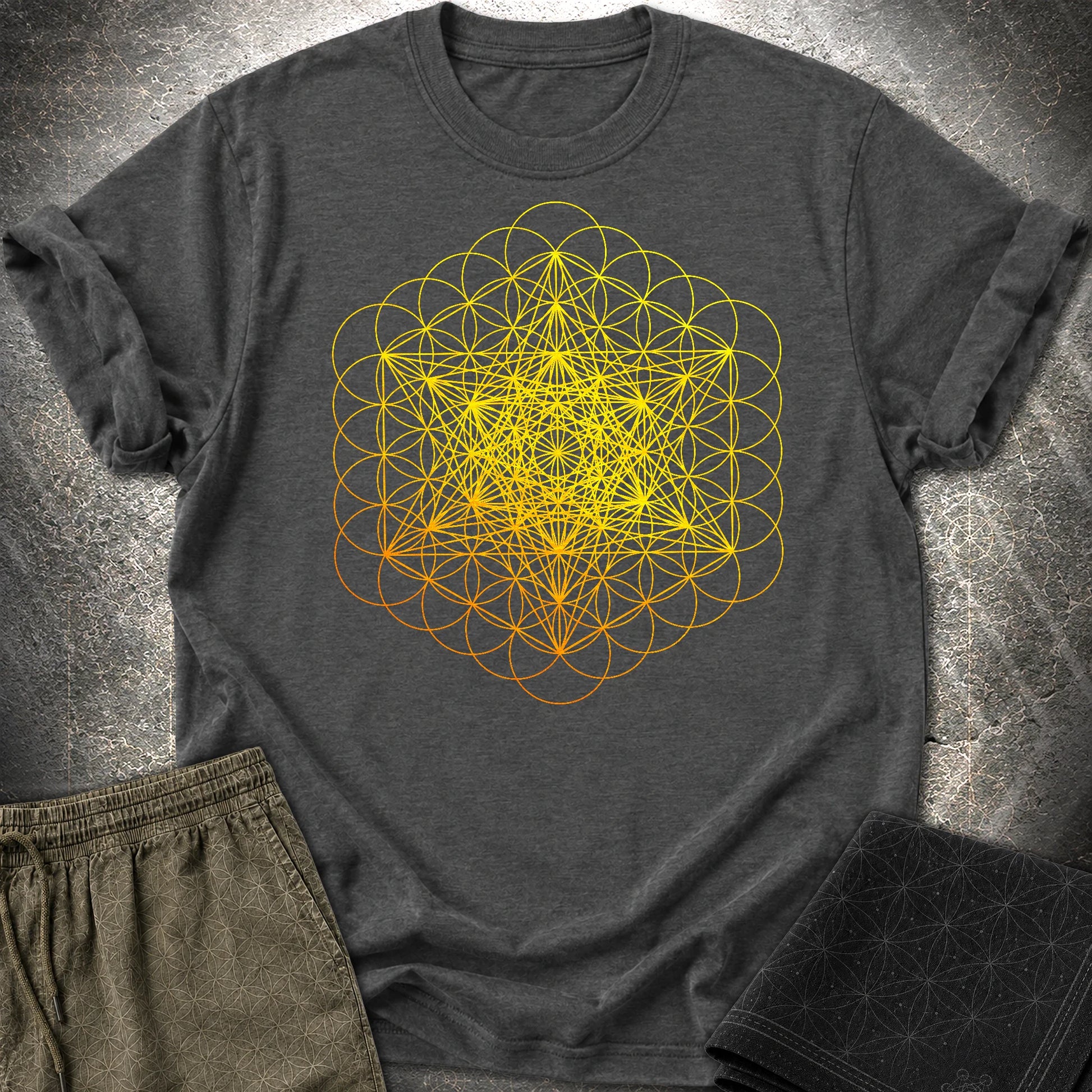Metatron's Cube on Flower Of Life T-Shirt - Metatron's Cube on Flower Of Life T-Shirt - Dark Heather Grey