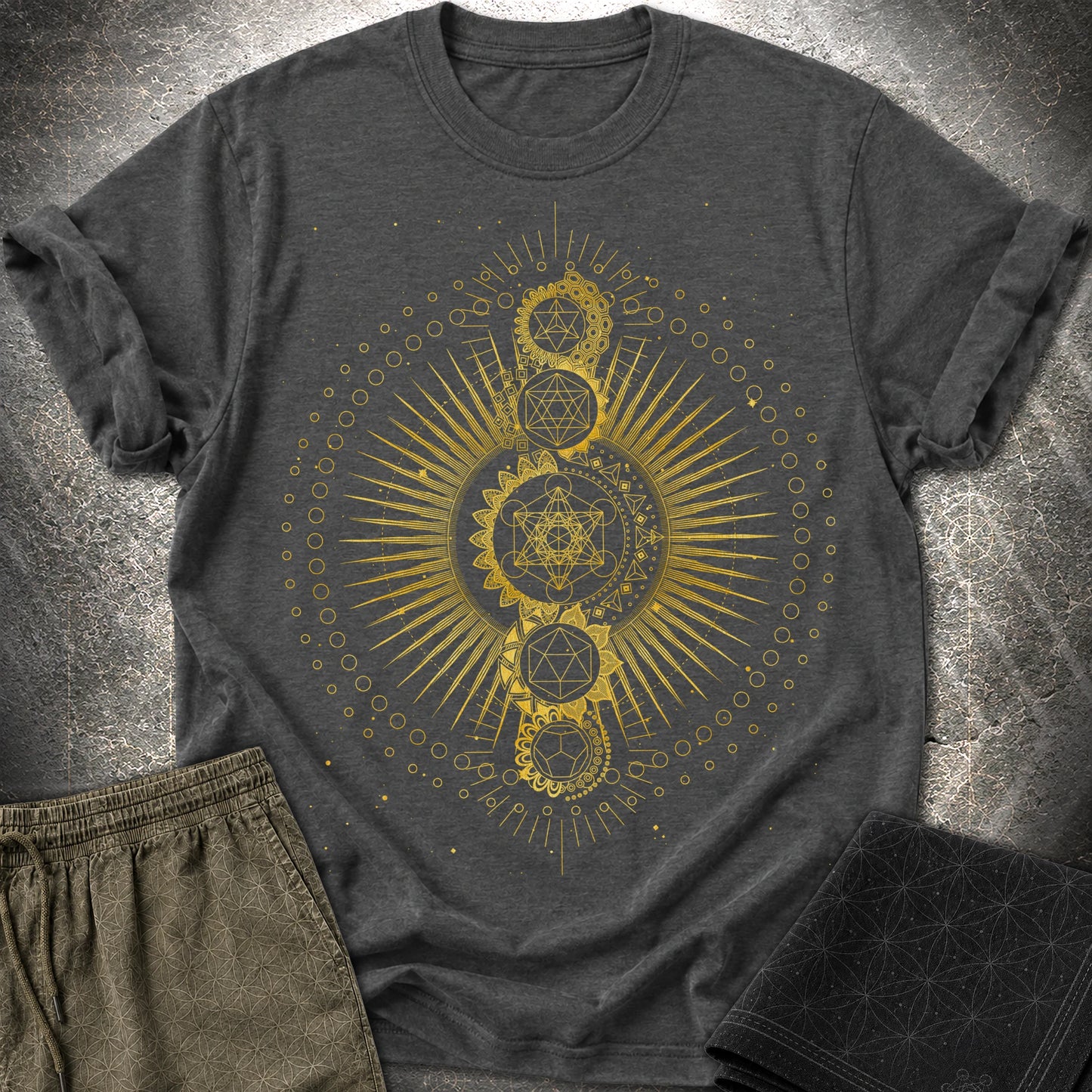 Sacred Geometry Radiating Mandala - Sacred Geometry Radiating Mandala T-Shirt - Dark Heather Grey