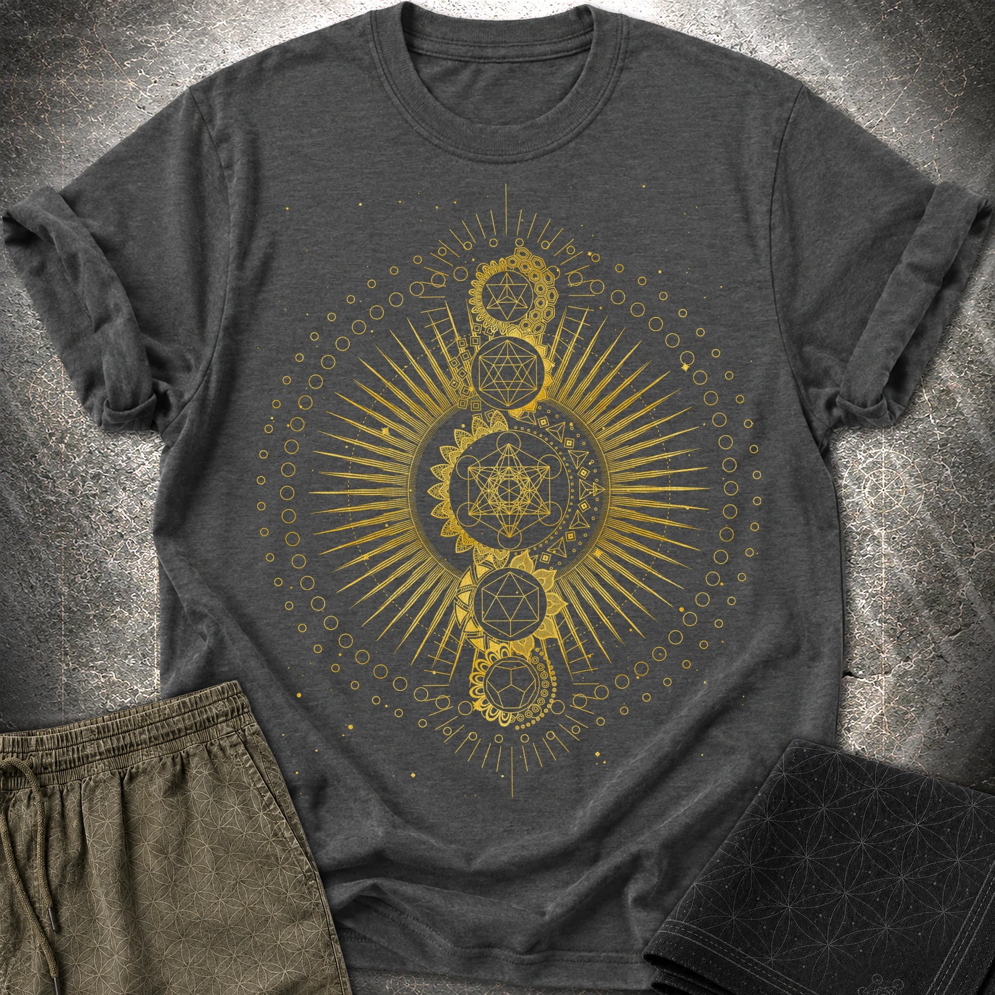 Sacred Geometry Radiating Mandala - Sacred Geometry Radiating Mandala T-Shirt - Dark Heather Grey