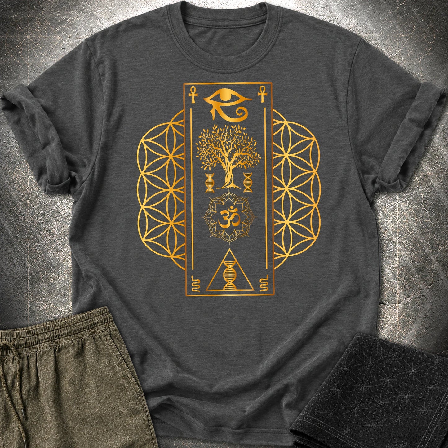 Flower Of Life Horus Egypt T-Shirt - Flower Of Life Horus Egypt T-Shirt - Dark Heather Grey