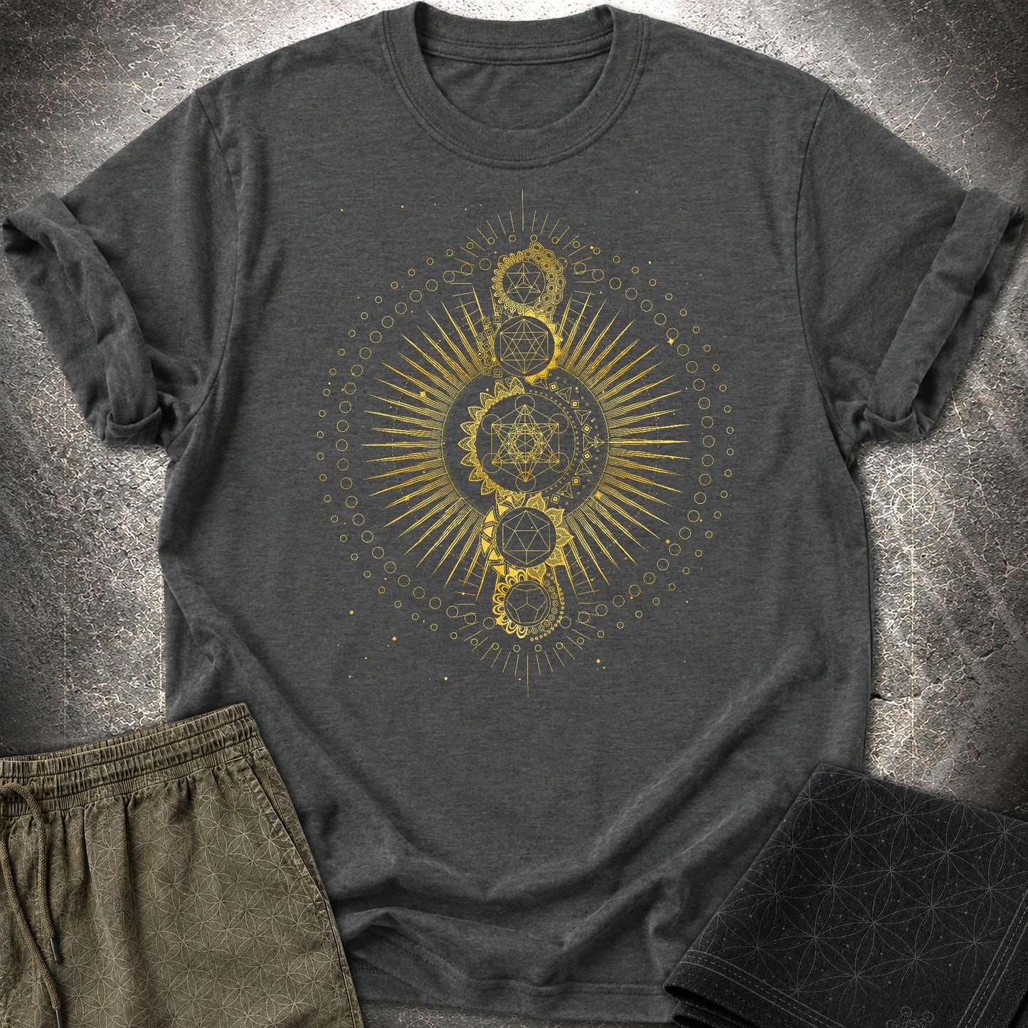 Sacred Geometry Radiating Mandala T-Shirt - Sacred Geometry Radiating Mandala T-Shirt - Dark Heather Grey