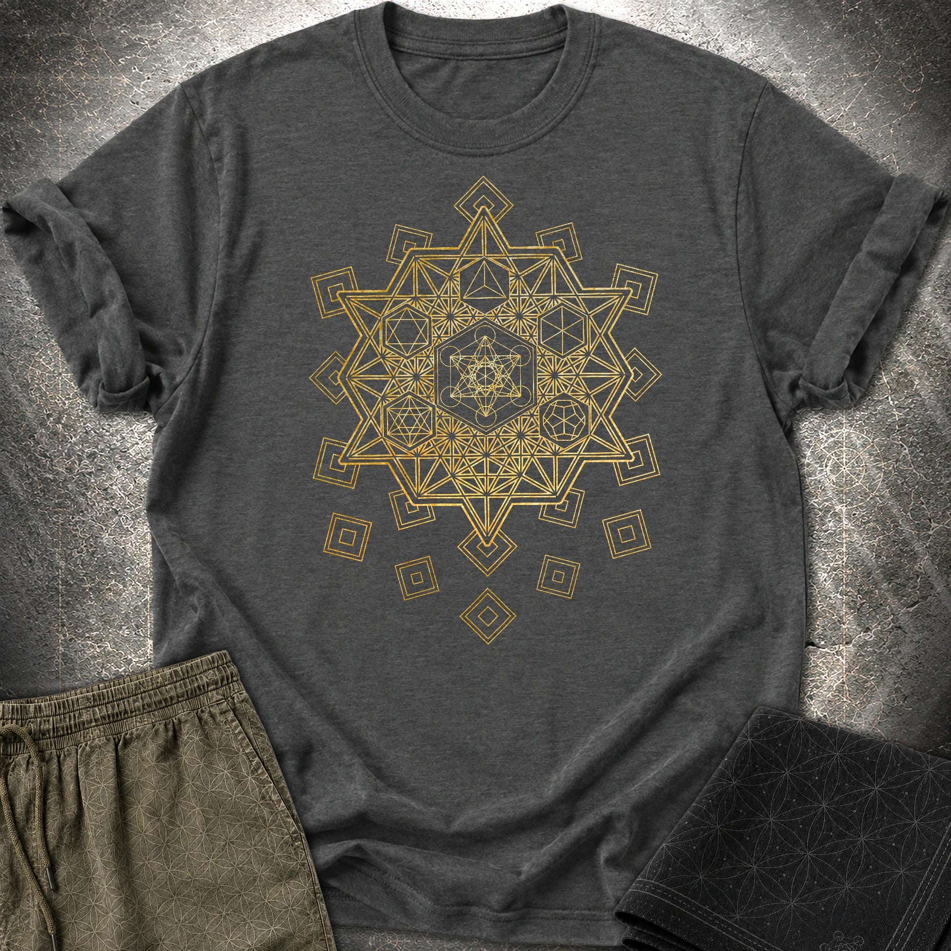 Metatron and Platonic Solids T-Shirt - Metatron and Platonic Solids T-Shirt - Dark Heather Grey