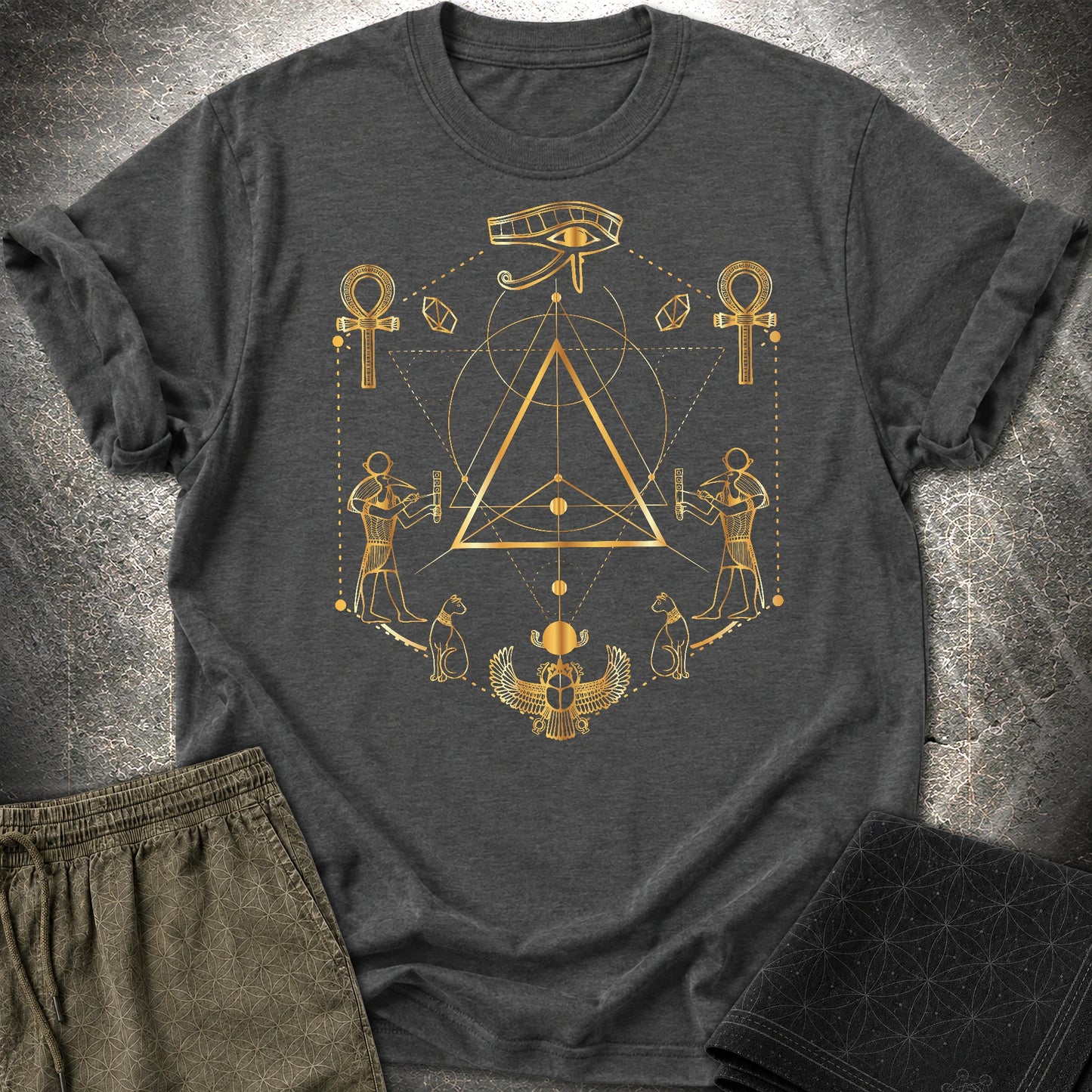 Eye Of Ra Egypt Geometry T-Shirt - Eye Of Ra Egypt Geometry T-Shirt - Dark Heather Grey