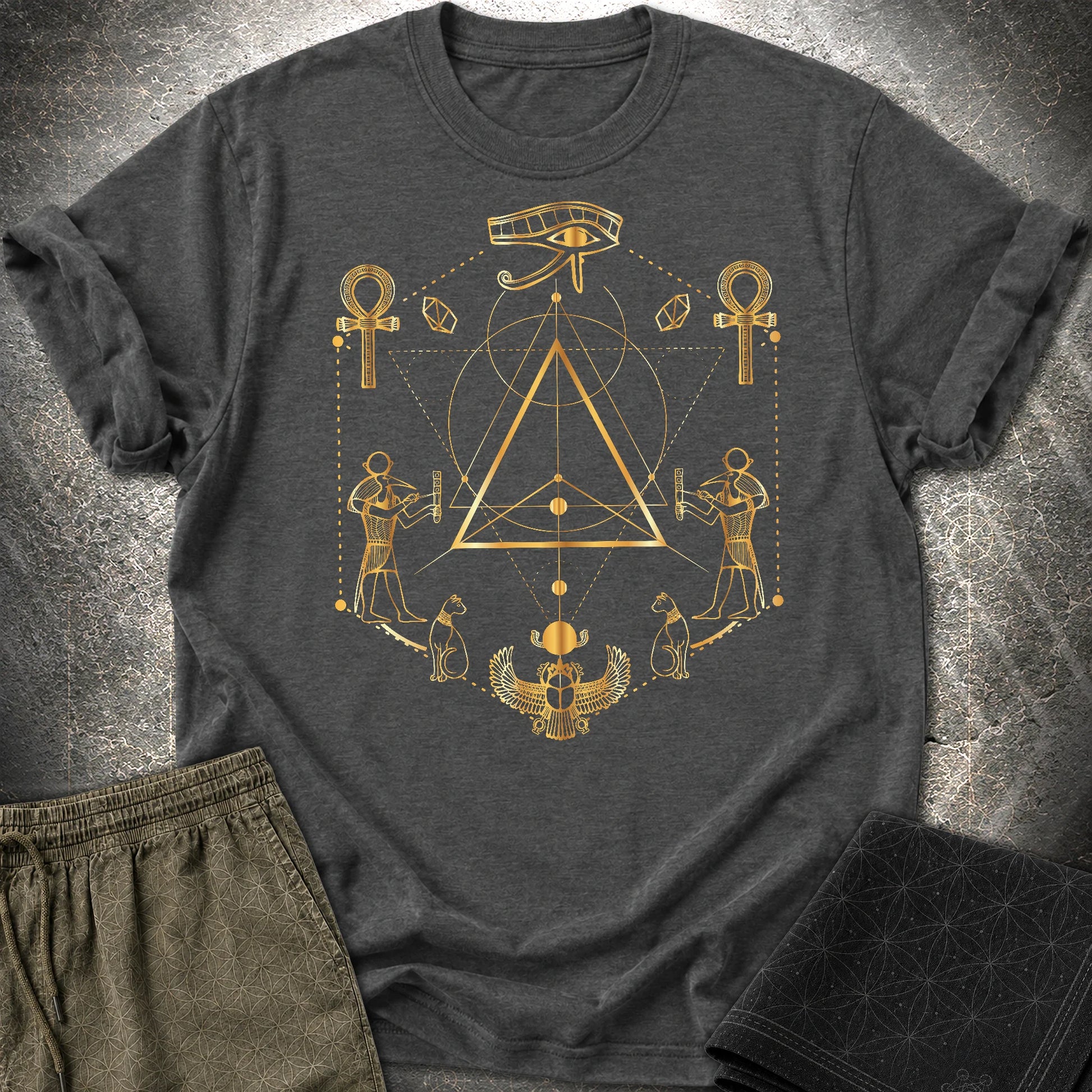 Eye Of Ra Egypt Geometry T-Shirt - Eye Of Ra Egypt Geometry T-Shirt - Dark Heather Grey