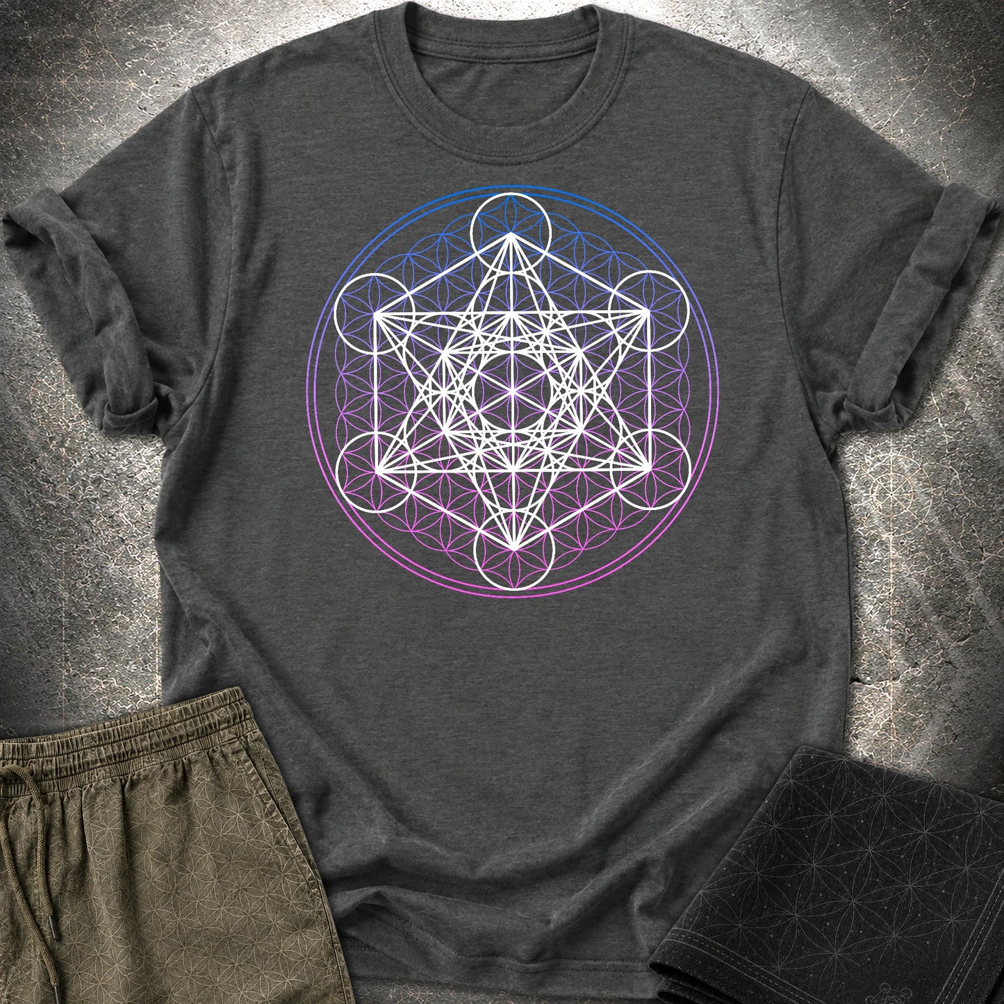 White Metatron Gradient Flower T-Shirt - White Metatron Gradient Flower T-Shirt - Dark Heather Grey