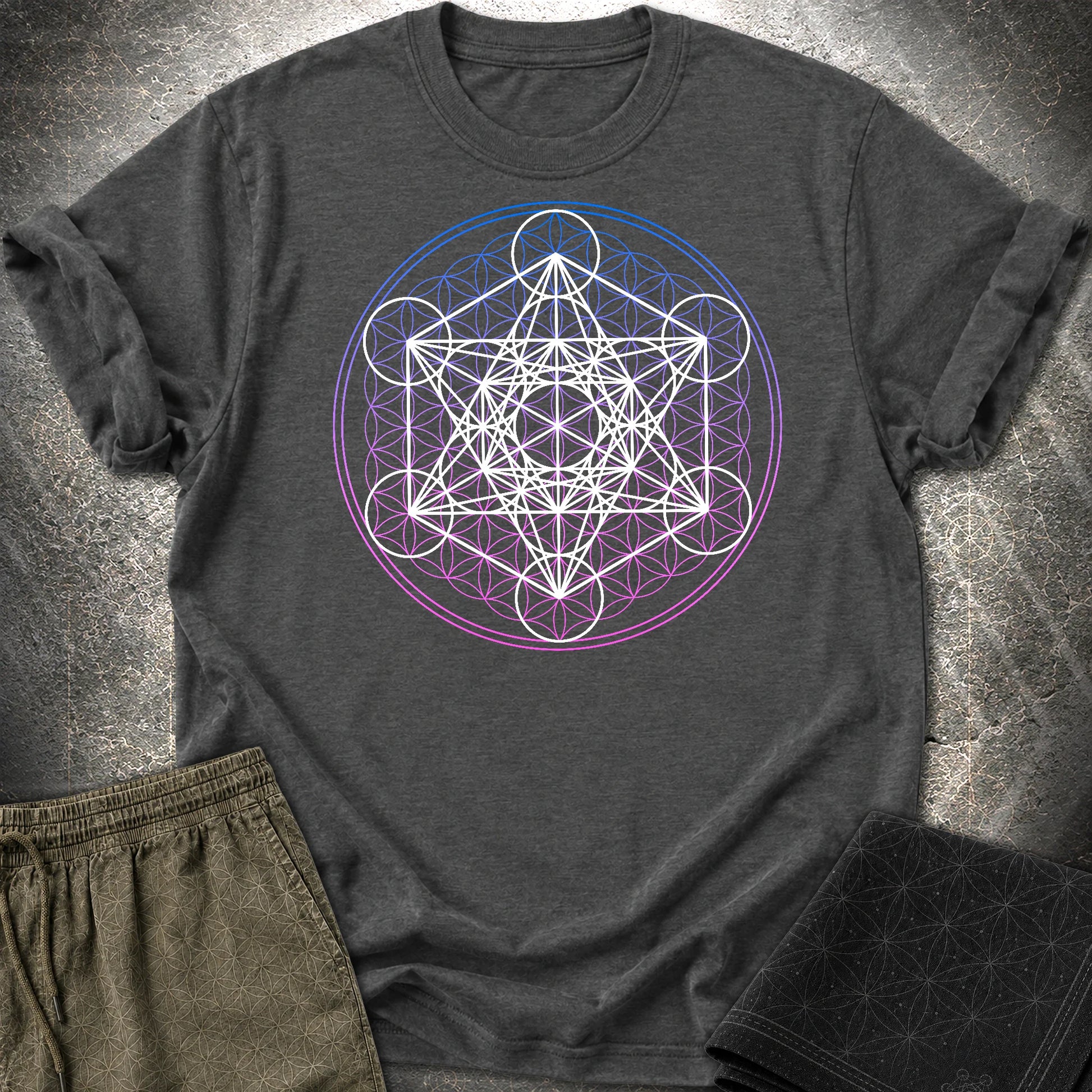 White Metatron Gradient Flower T-Shirt - White Metatron Gradient Flower T-Shirt - Dark Heather Grey