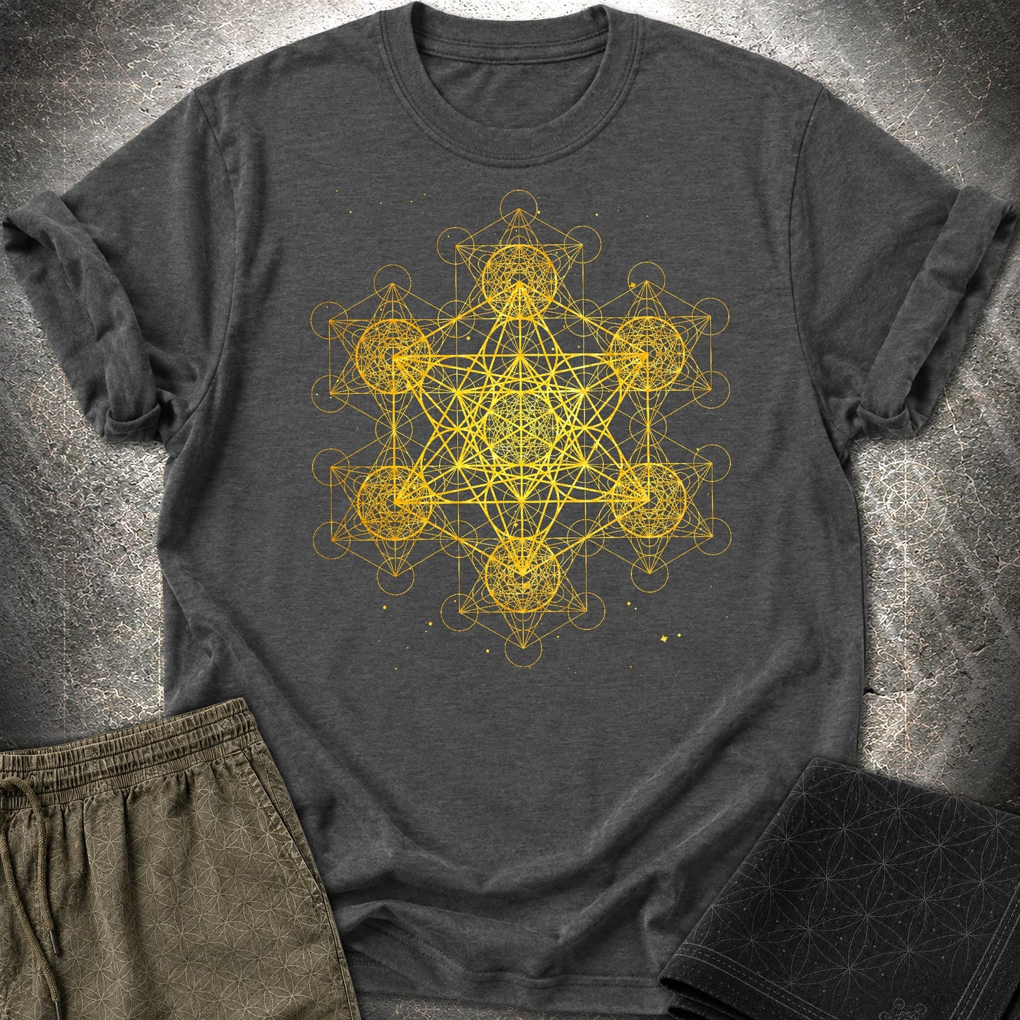 Fractal Metatron's Cube T-Shirt - Fractal Metatron's Cube T-Shirt - Dark Heather Grey