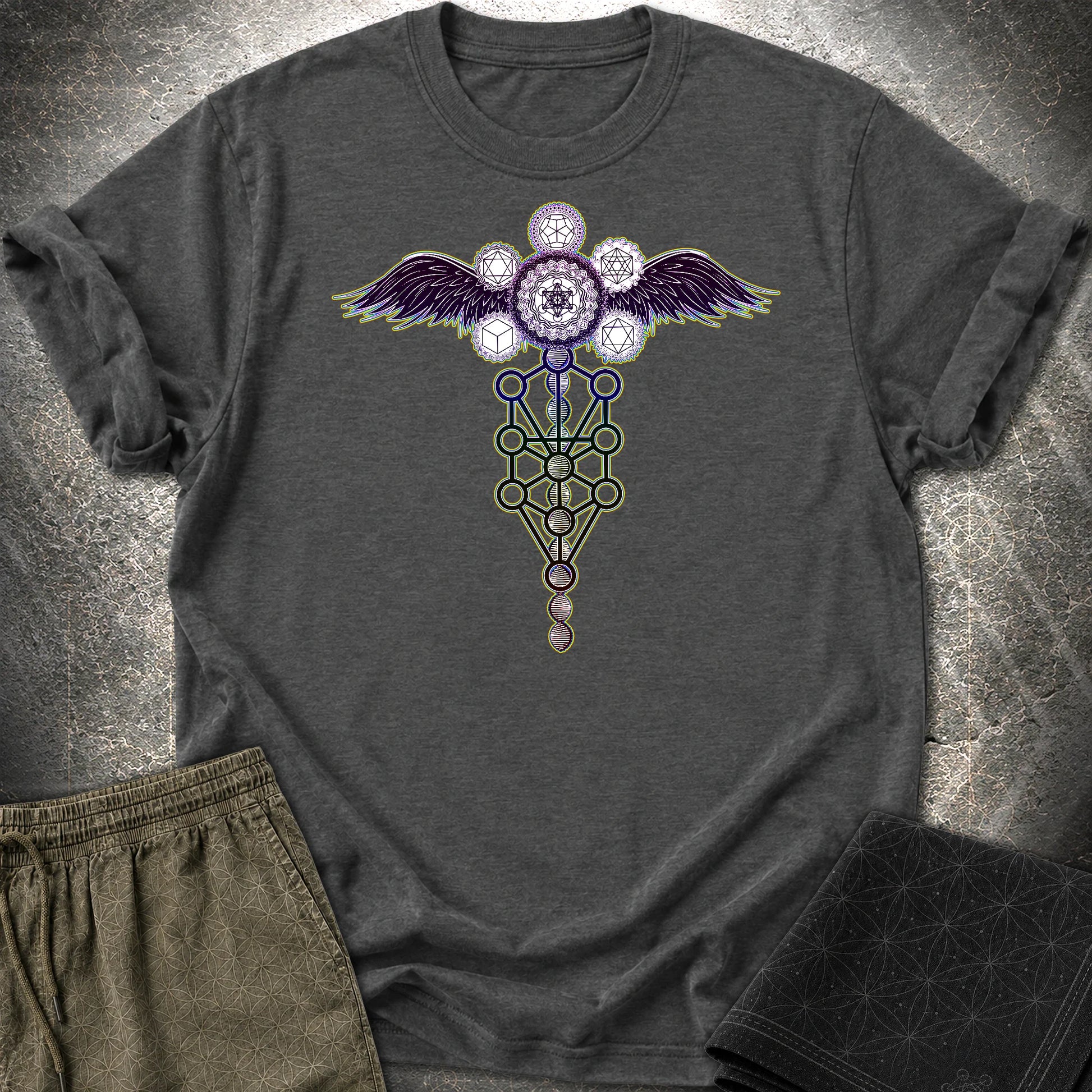 Winged Metatron's Cube T-Shirt - Winged Metatron's Cube T-Shirt - Dark Heather Grey