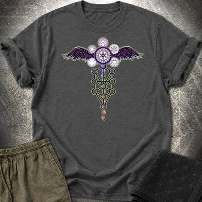 Winged Metatron's Cube T-Shirt - Winged Metatron's Cube T-Shirt - Dark Heather Grey