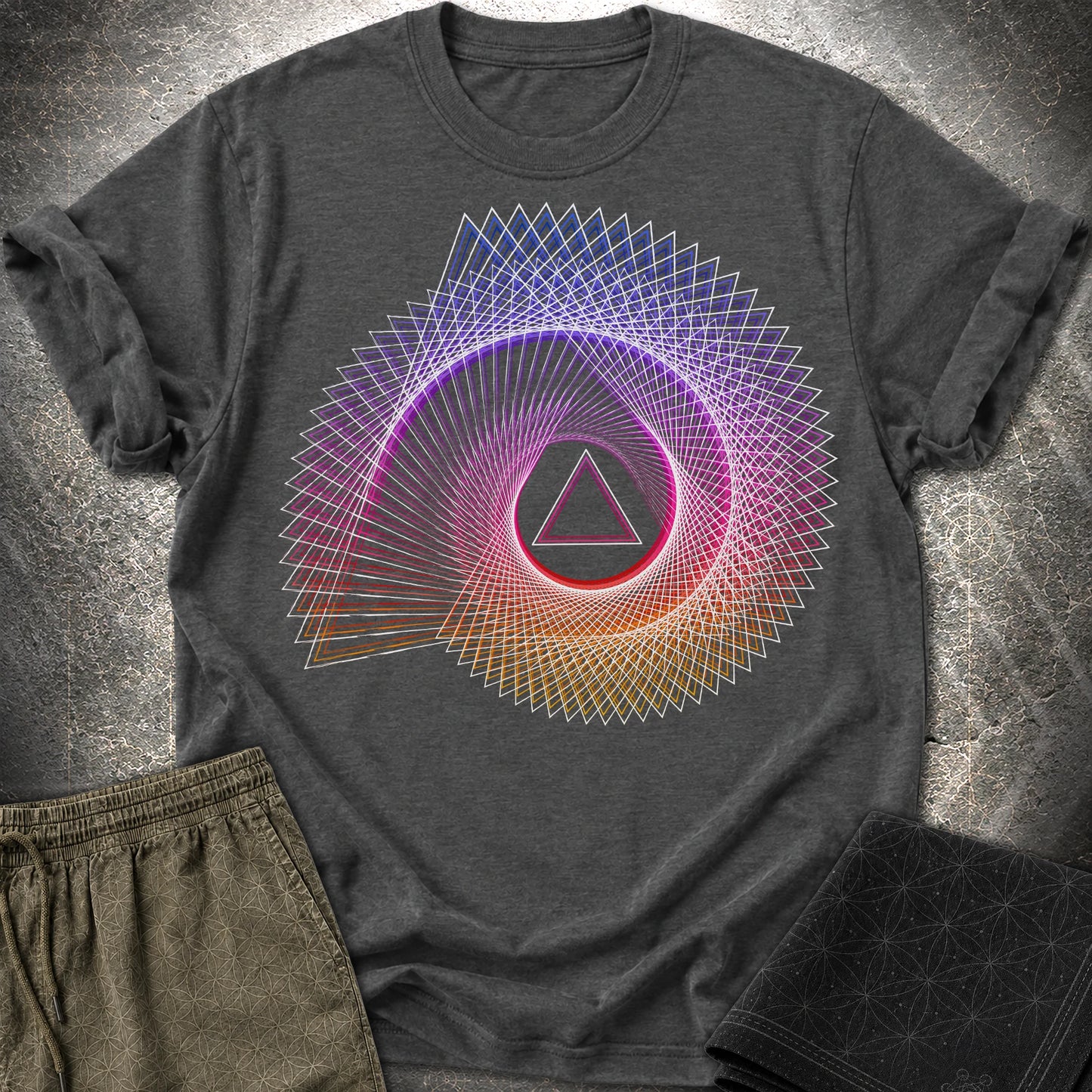 Spiralling Gradient Triangle - Spiralling Gradient Triangle T-Shirt - Dark Heather Grey