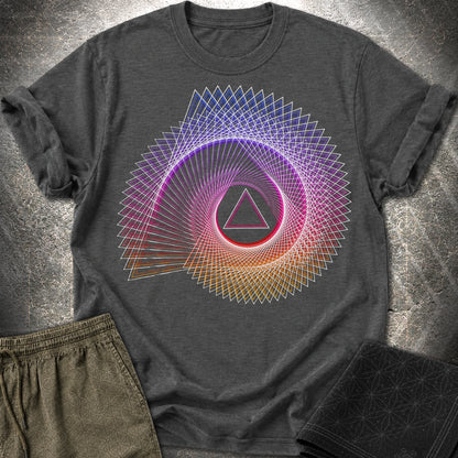 Spiralling Gradient Triangle - Spiralling Gradient Triangle T-Shirt - Dark Heather Grey