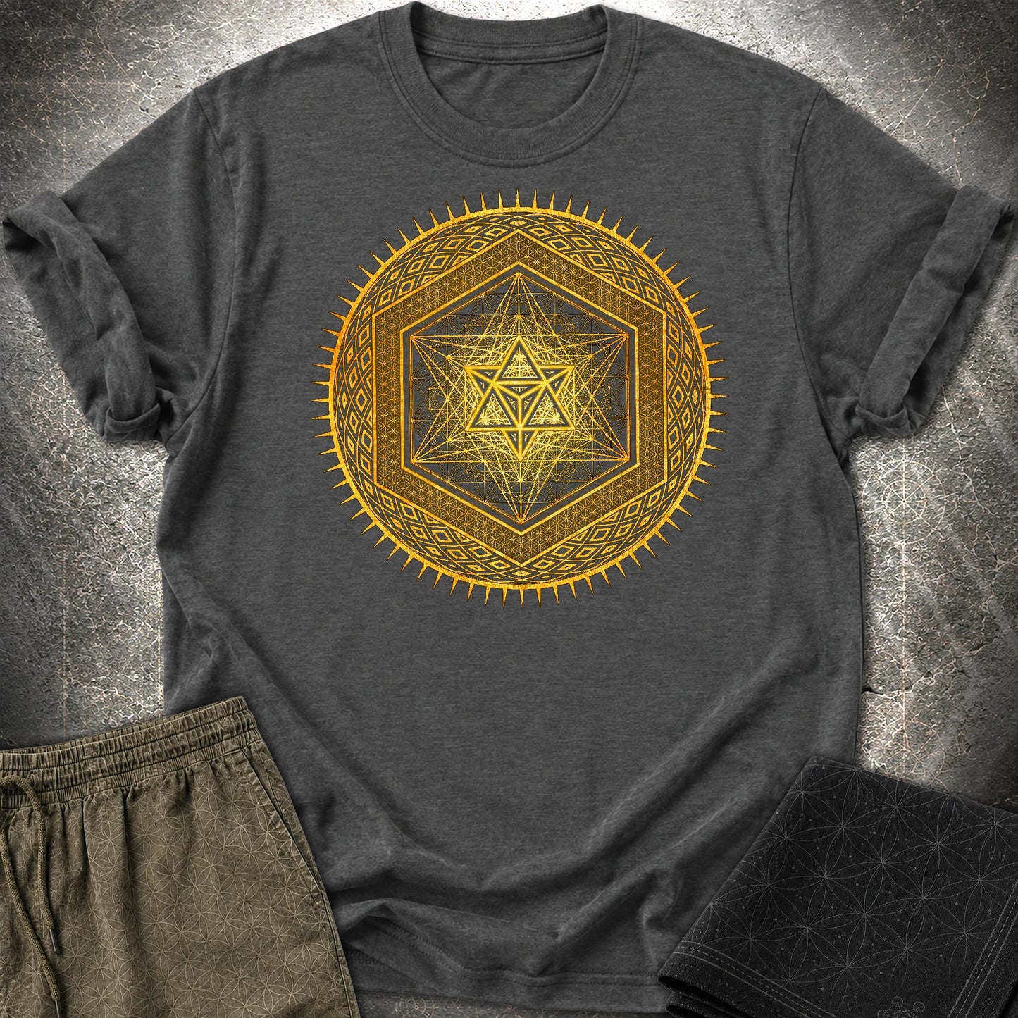 Metatron's Cube Radiating Merkaba T-Shirt - Metatron's Cube Radiating Merkaba T-Shirt - Dark Heather Grey