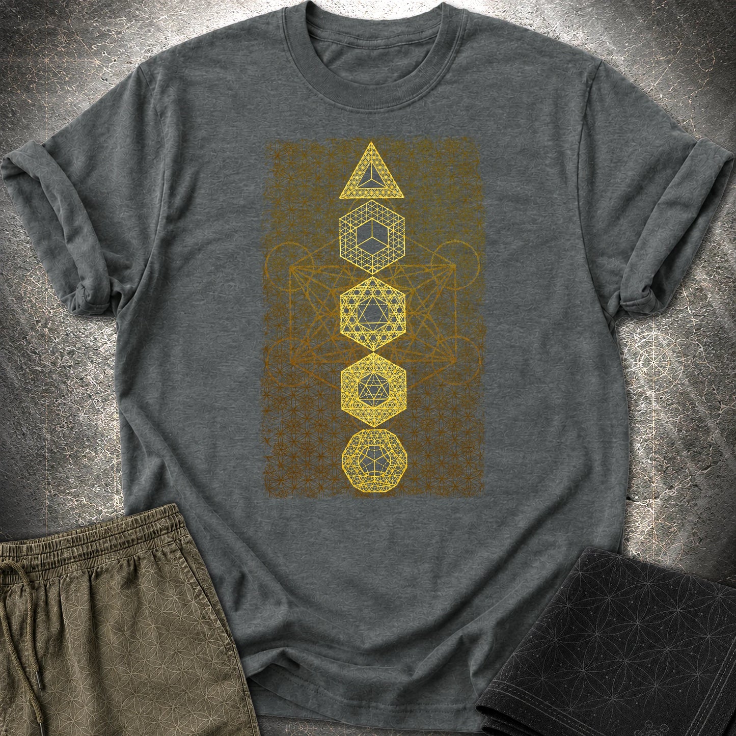 Platonic Solids Metatron's Background T-Shirt - Platonic Solids Metatron's Background T-Shirt - Dark Heather