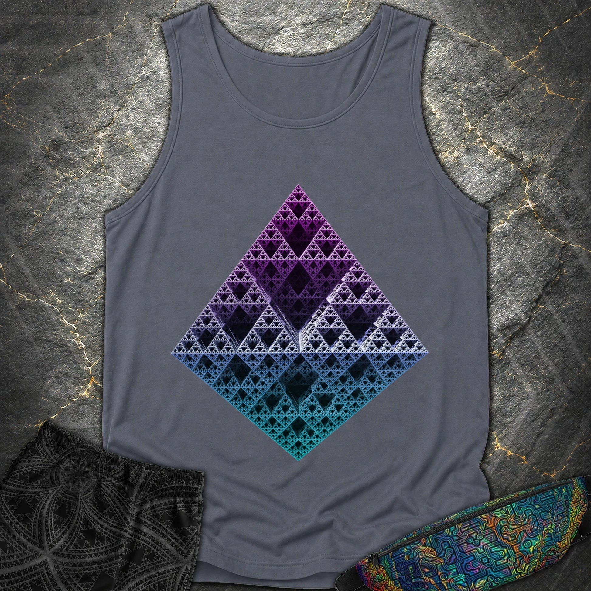 Sierpinski 3D Fractal T-Shirt - Sierpinski 3D Fractal Comfort Tank Top - Denim