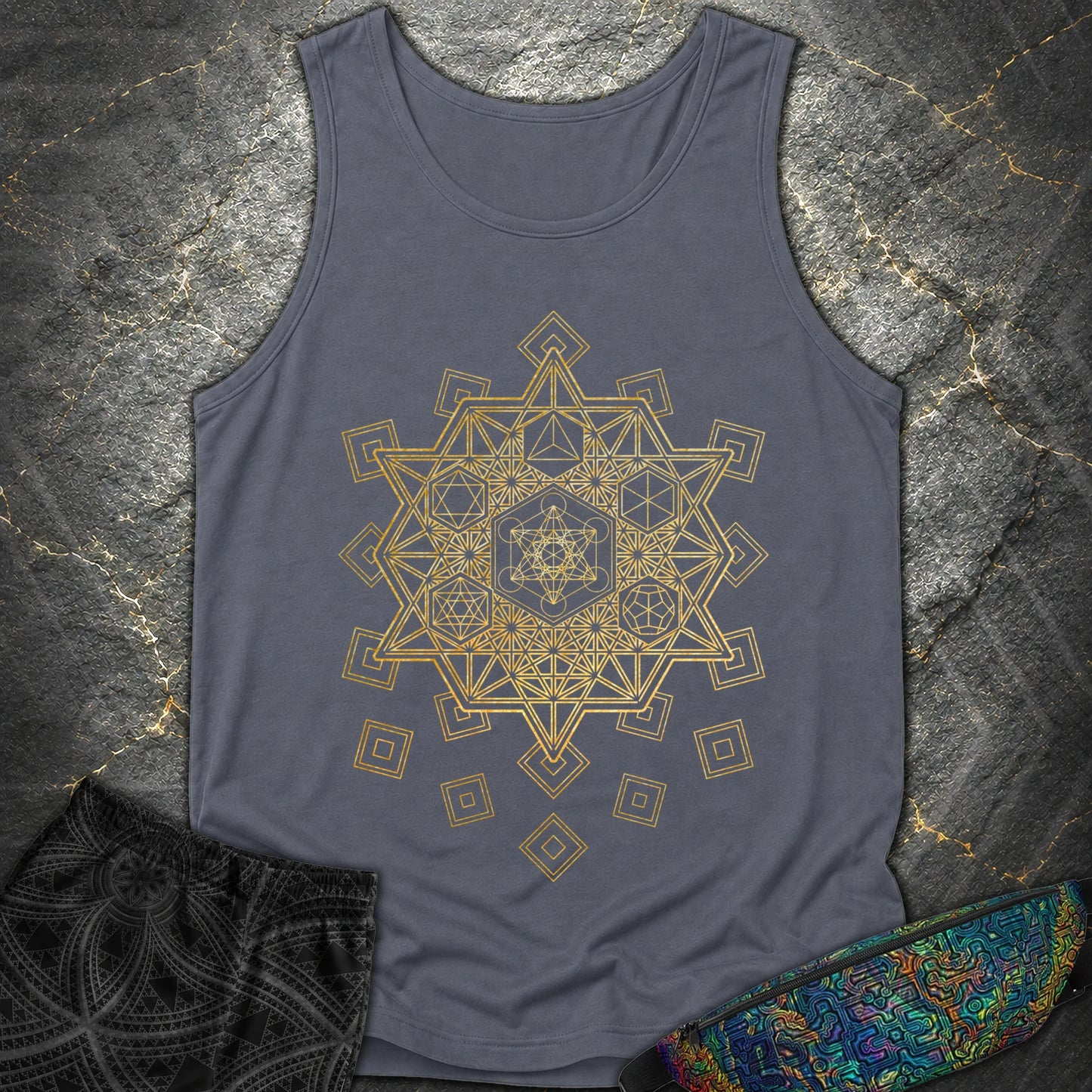 Metatron and Platonic Solids T-Shirt - Metatron and Platonic Solids Comfort Tank Top - Denim