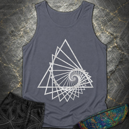 Spiralling Triangle Geometric T-Shirt - Spiralling Triangle Geometric Comfort Tank Top - Denim