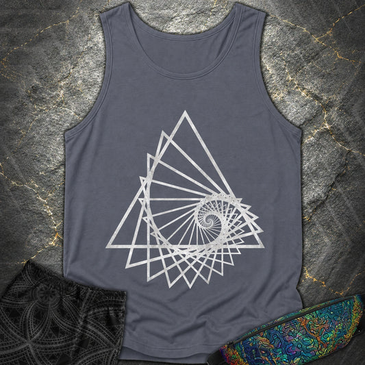 Spiralling Triangle Geometric T-Shirt - Spiralling Triangle Geometric Comfort Tank Top - Denim