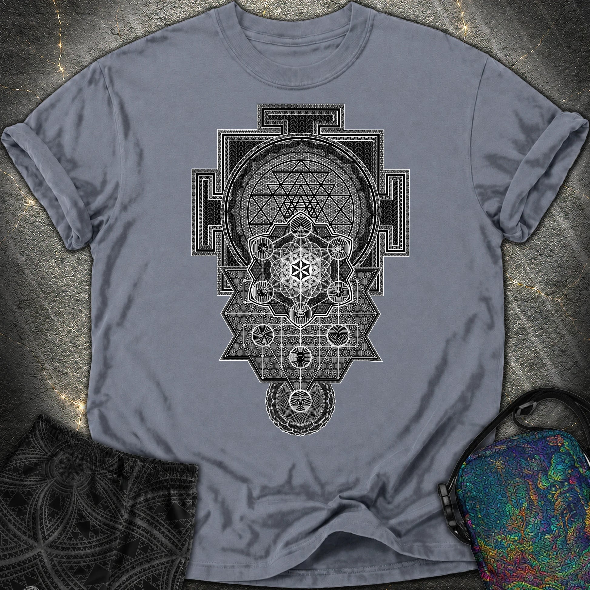 Sri Yantra Intricate Sacred Patterns Comfort T-Shirt - Sri Yantra Intricate Sacred Patterns Comfort T-Shirt - Denim