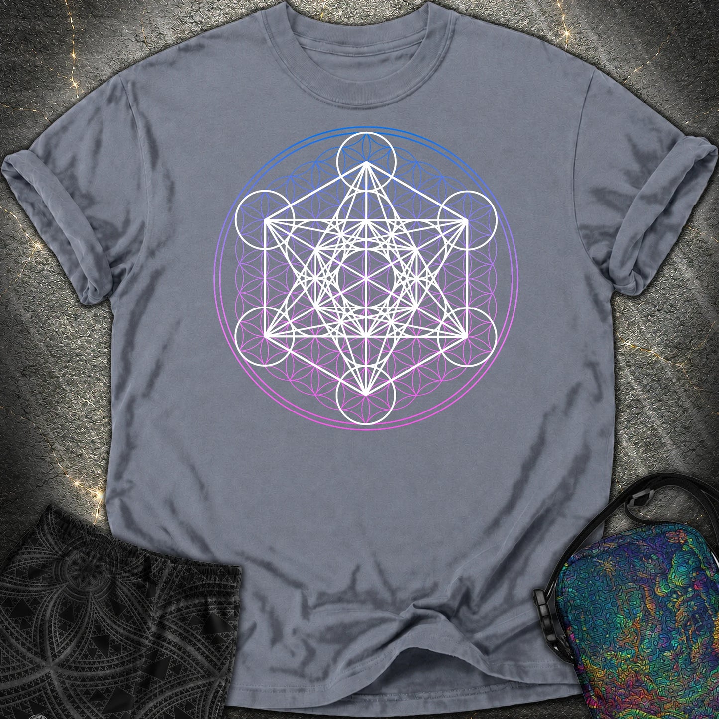 White Metatron Gradient Flower Comfort T-Shirt - White Metatron Gradient Flower Comfort T-Shirt - Denim