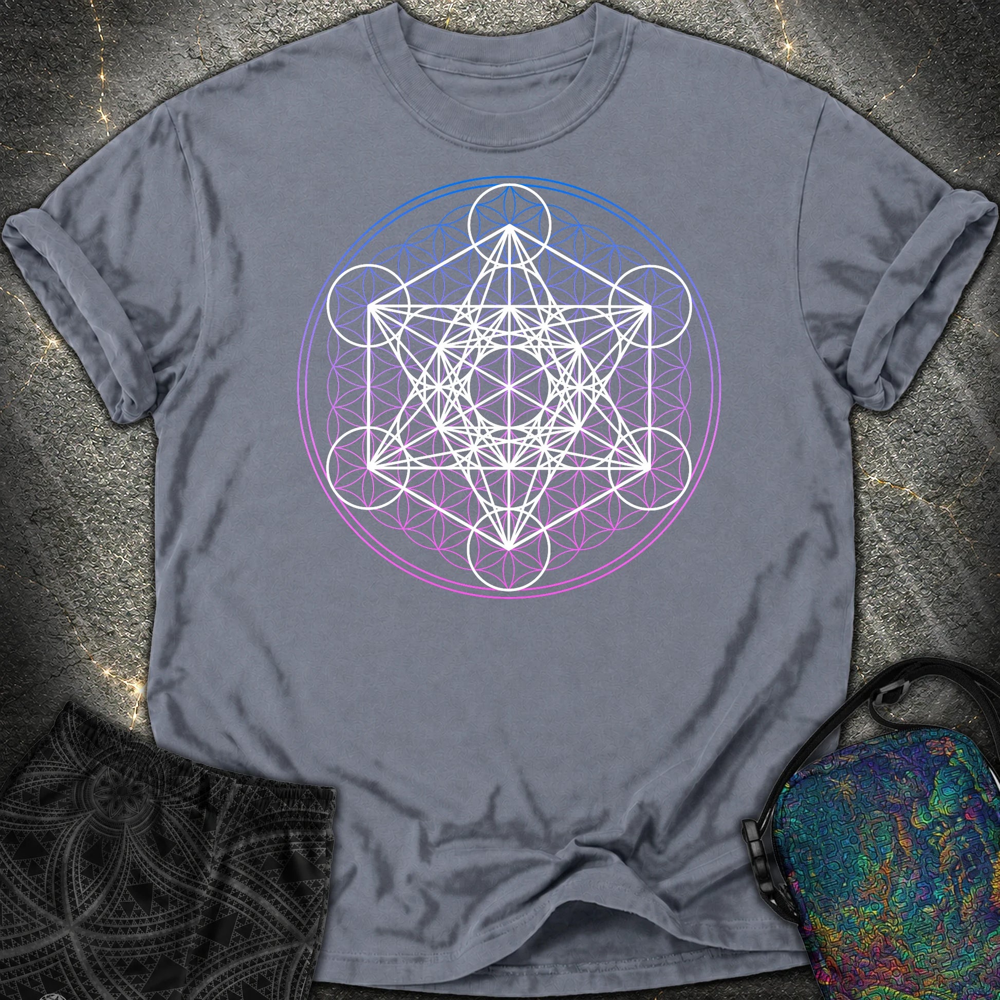 White Metatron Gradient Flower Comfort T-Shirt - White Metatron Gradient Flower Comfort T-Shirt - Denim