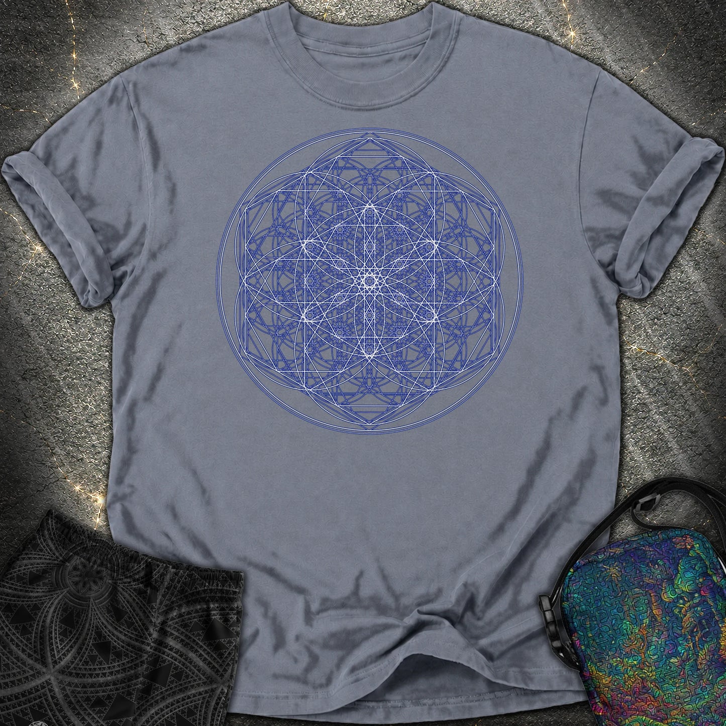 Sacred Flower Grids Comfort T-Shirt - Sacred Flower Grids Comfort T-Shirt - Denim