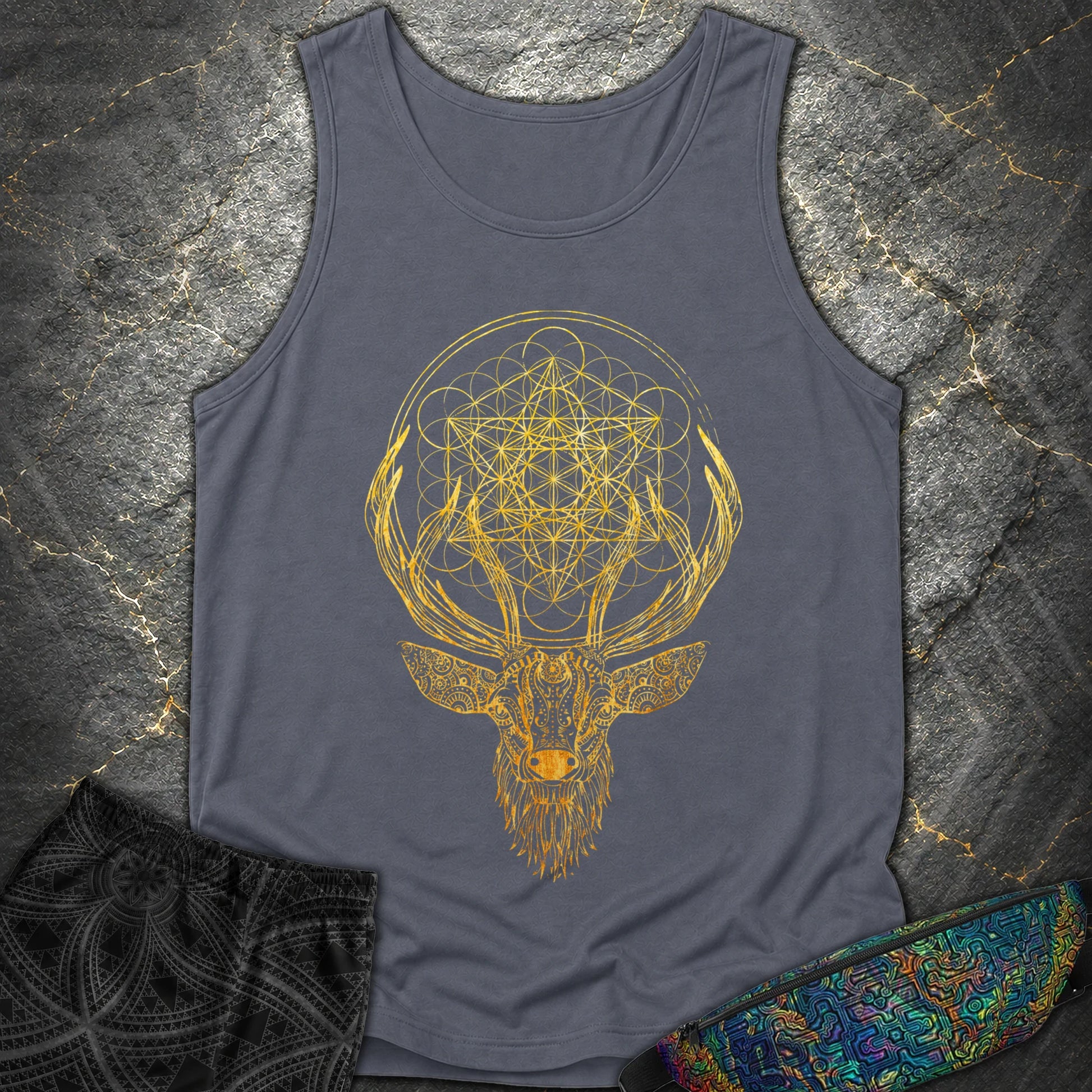Metatron's Cube Deer T-Shirt - Metatron's Cube Deer Comfort Tank Top - Denim