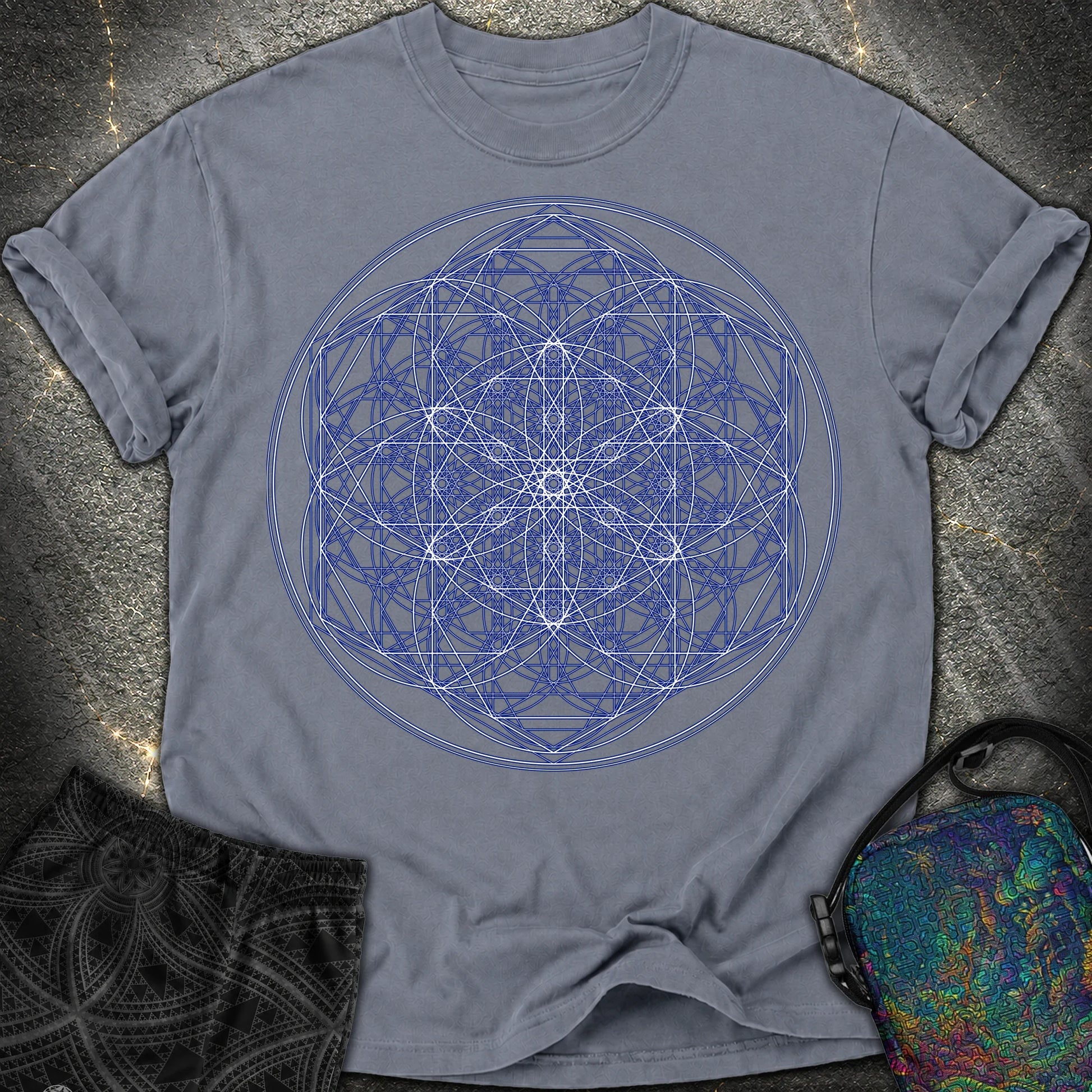 Sacred Flower Grids - Sacred Flower Grids Comfort T-Shirt - Denim
