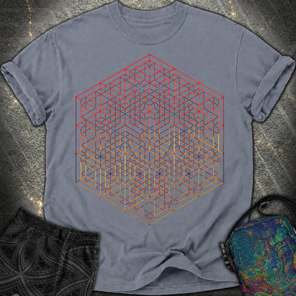 3D Wireframe Cube T-Shirt - 3D Wireframe Cube Comfort T-Shirt - Denim