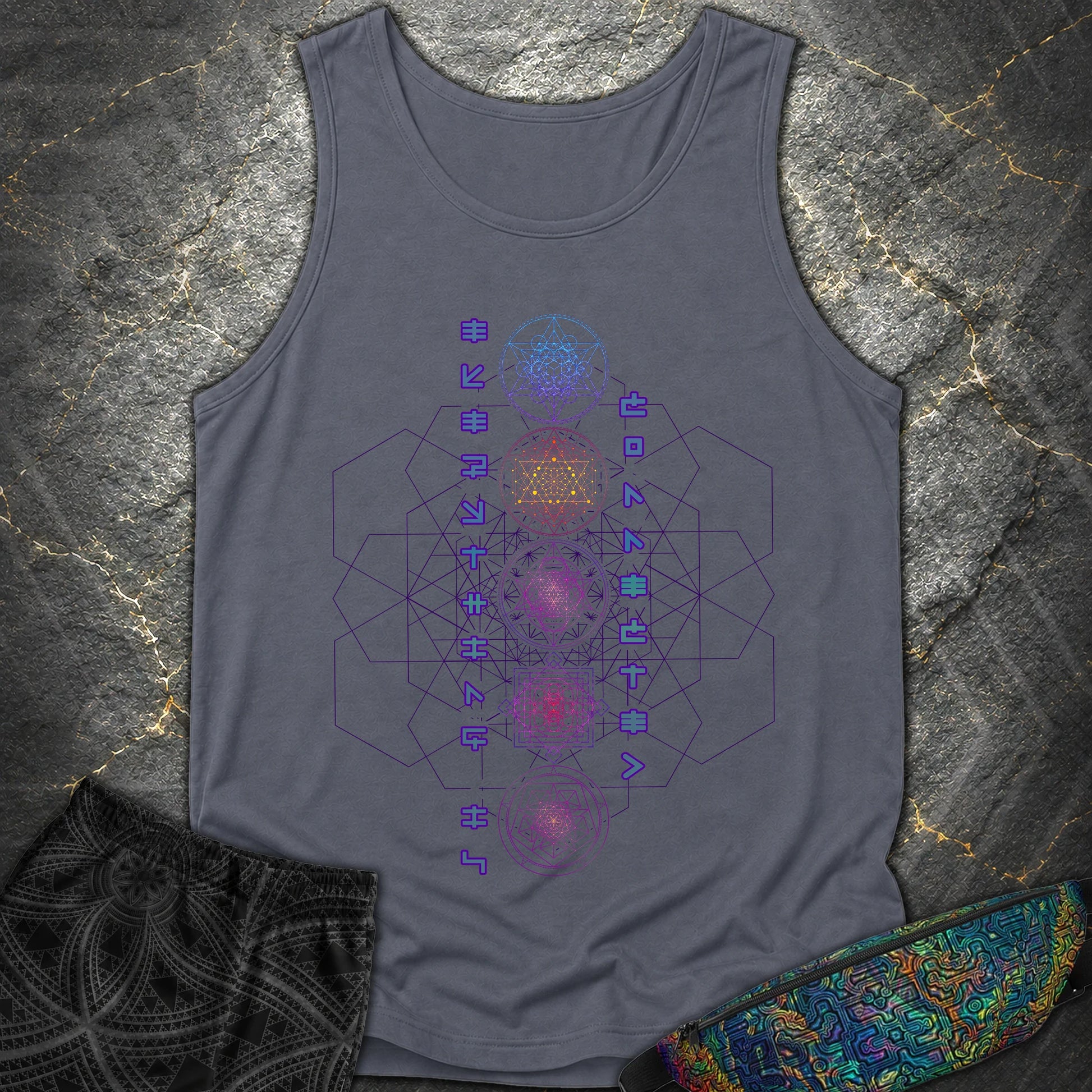 Everything Is Connected Sacred Geometry T-Shirt - Everything Is Connected Sacred Geometry Comfort Tank Top - Denim