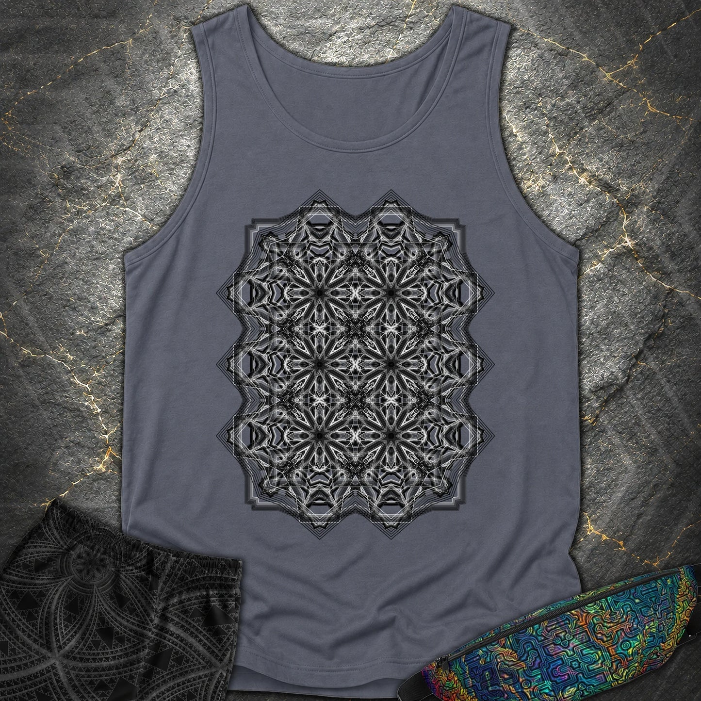 Monochrome Geometric Nexus - Monochrome Geometric Nexus Comfort Tank Top - Denim