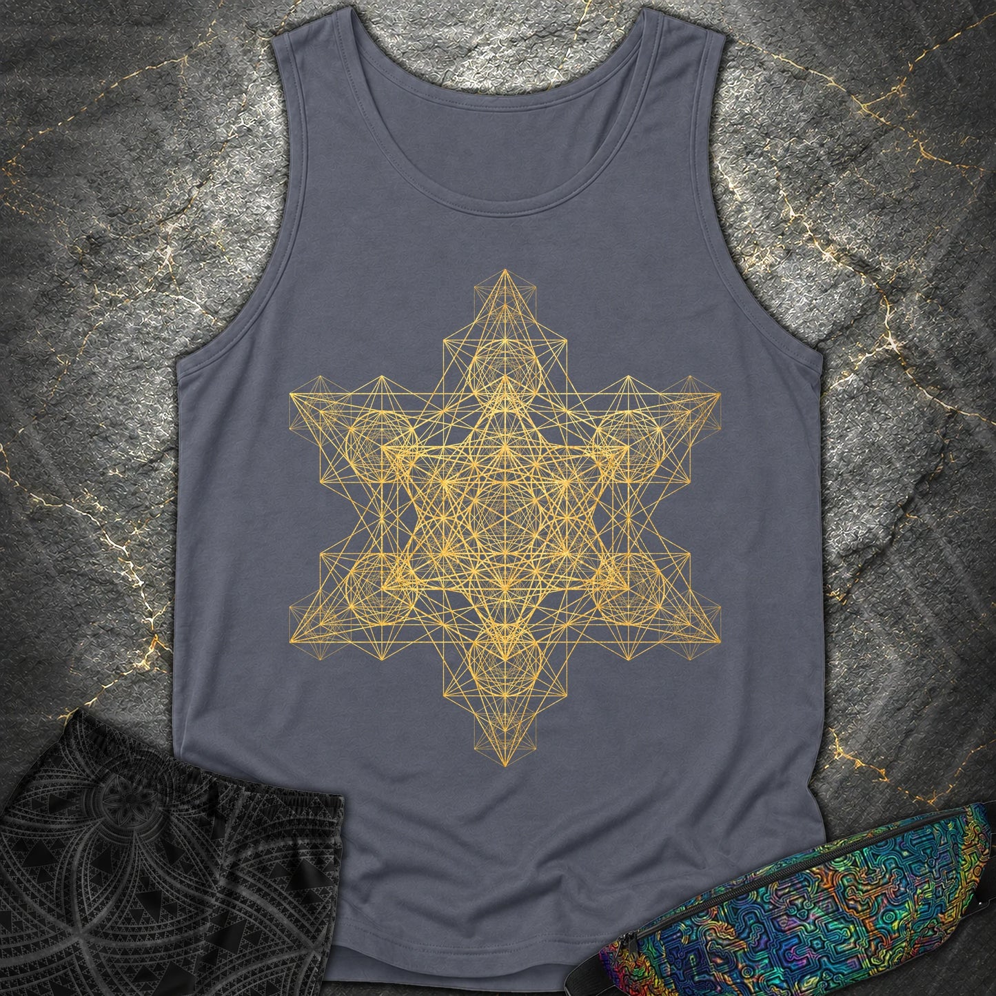 Metatron Fractal Star Tank Top - Metatron Fractal Star Tank Top - Denim
