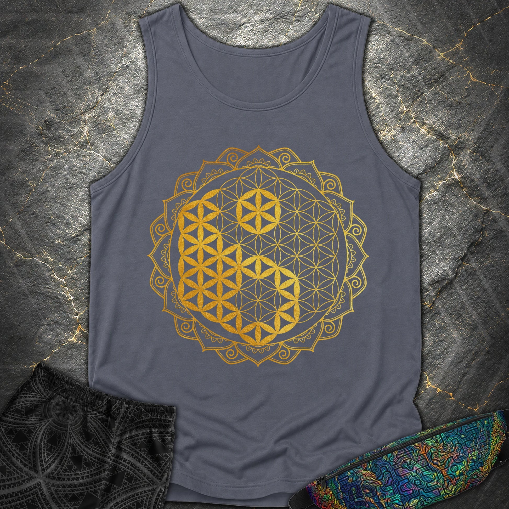 Yin Yang Gold Mandala - Yin Yang Gold Mandala Comfort Tank Top - Denim