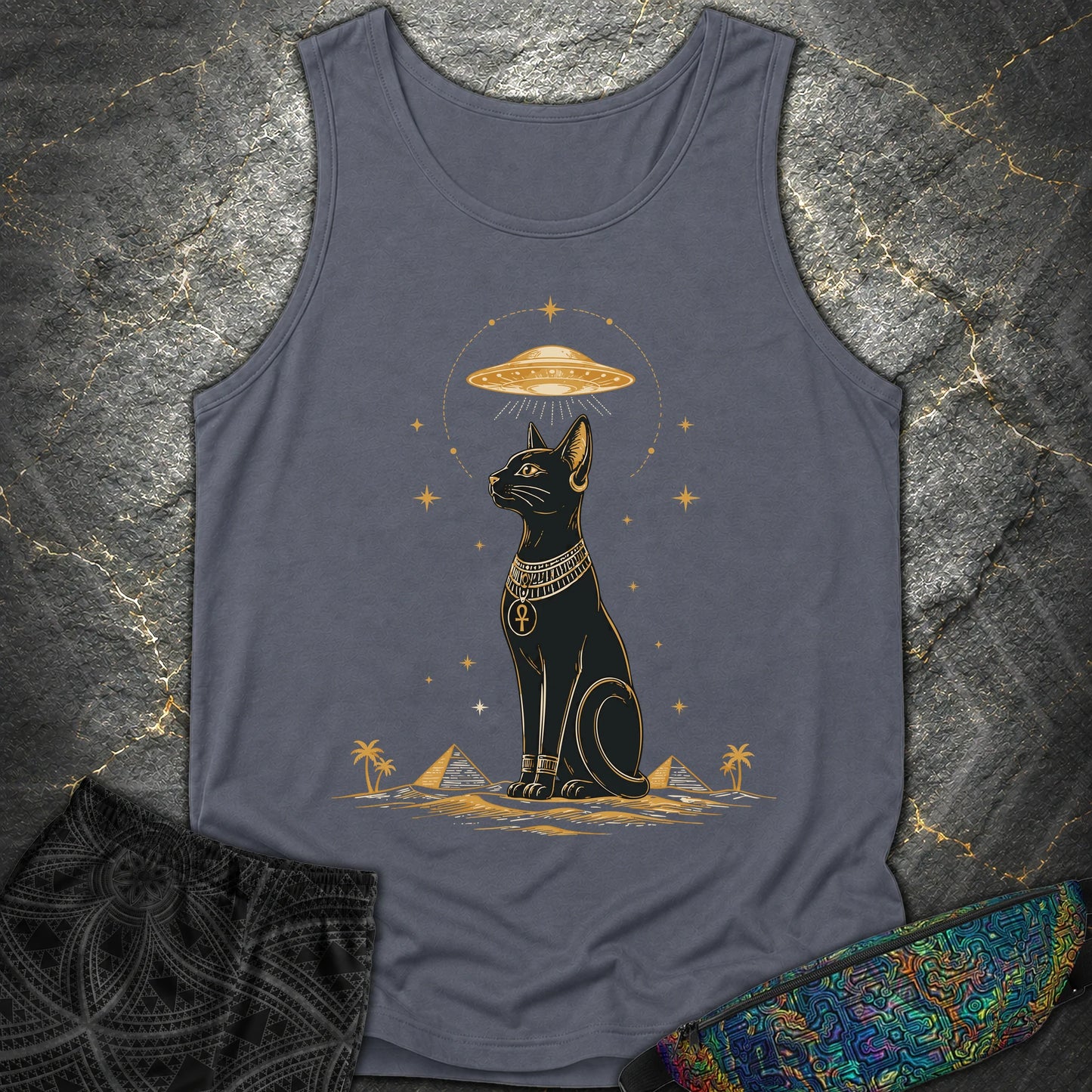 Celestial Cat Beneath the Starship - Celestial Cat Beneath the Starship Comfort Tank Top - Denim