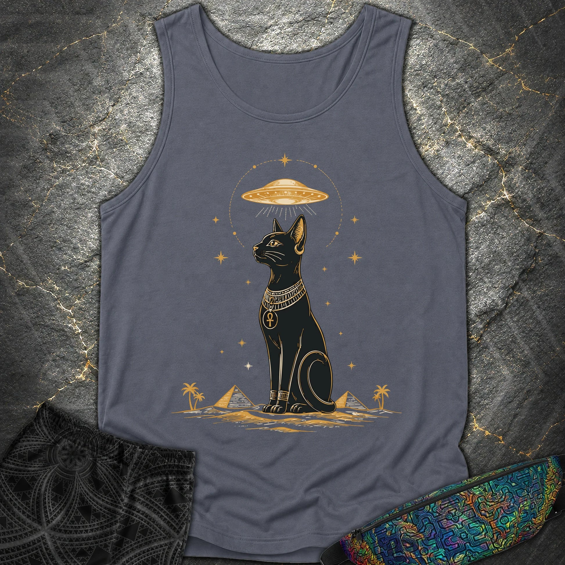 Celestial Cat Beneath the Starship - Celestial Cat Beneath the Starship Comfort Tank Top - Denim