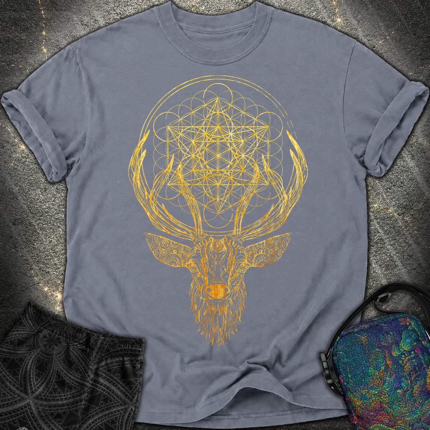Metatron's Cube Deer T-Shirt - Metatron's Cube Deer Comfort T-Shirt - Denim