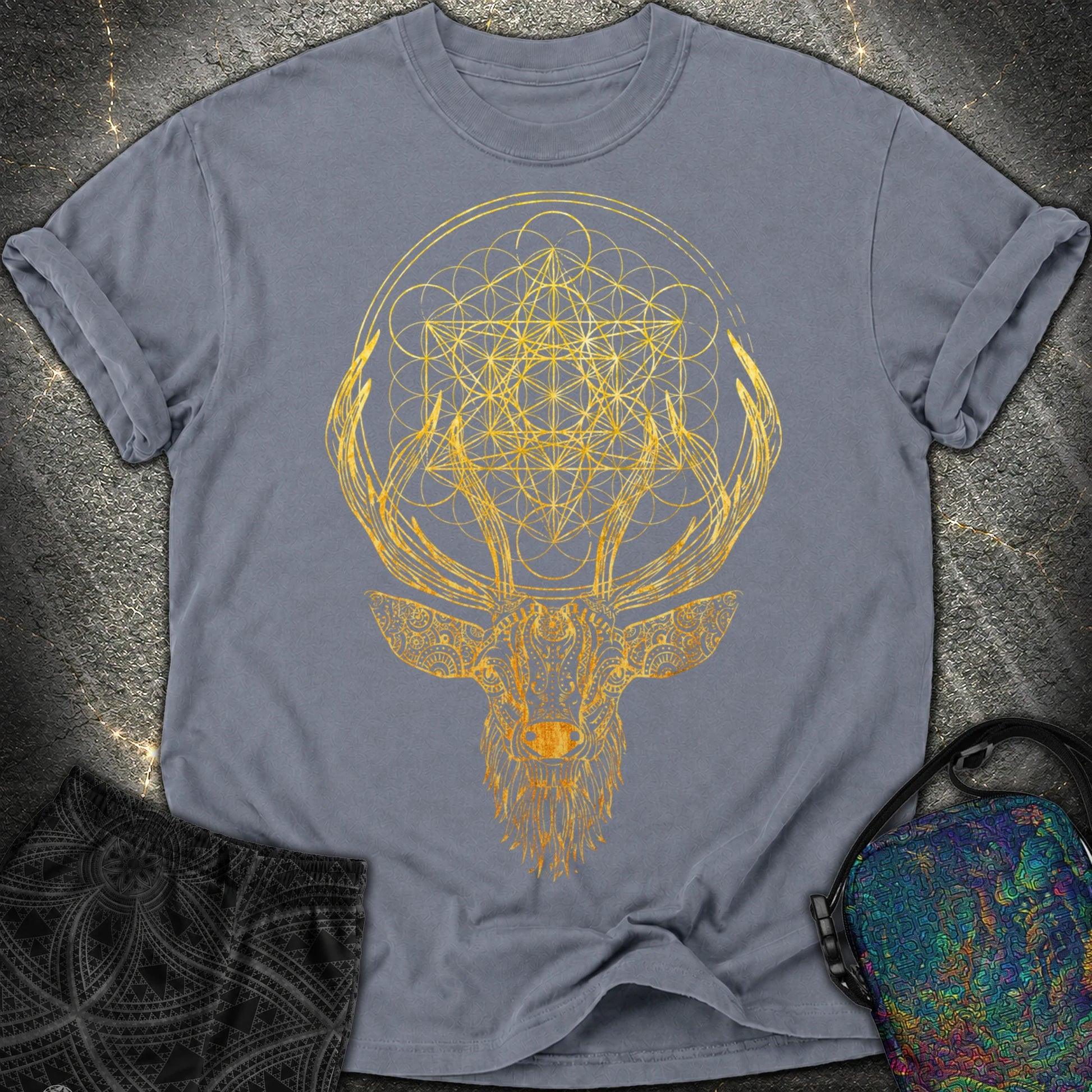 Metatron's Cube Deer T-Shirt - Metatron's Cube Deer Comfort T-Shirt - Denim