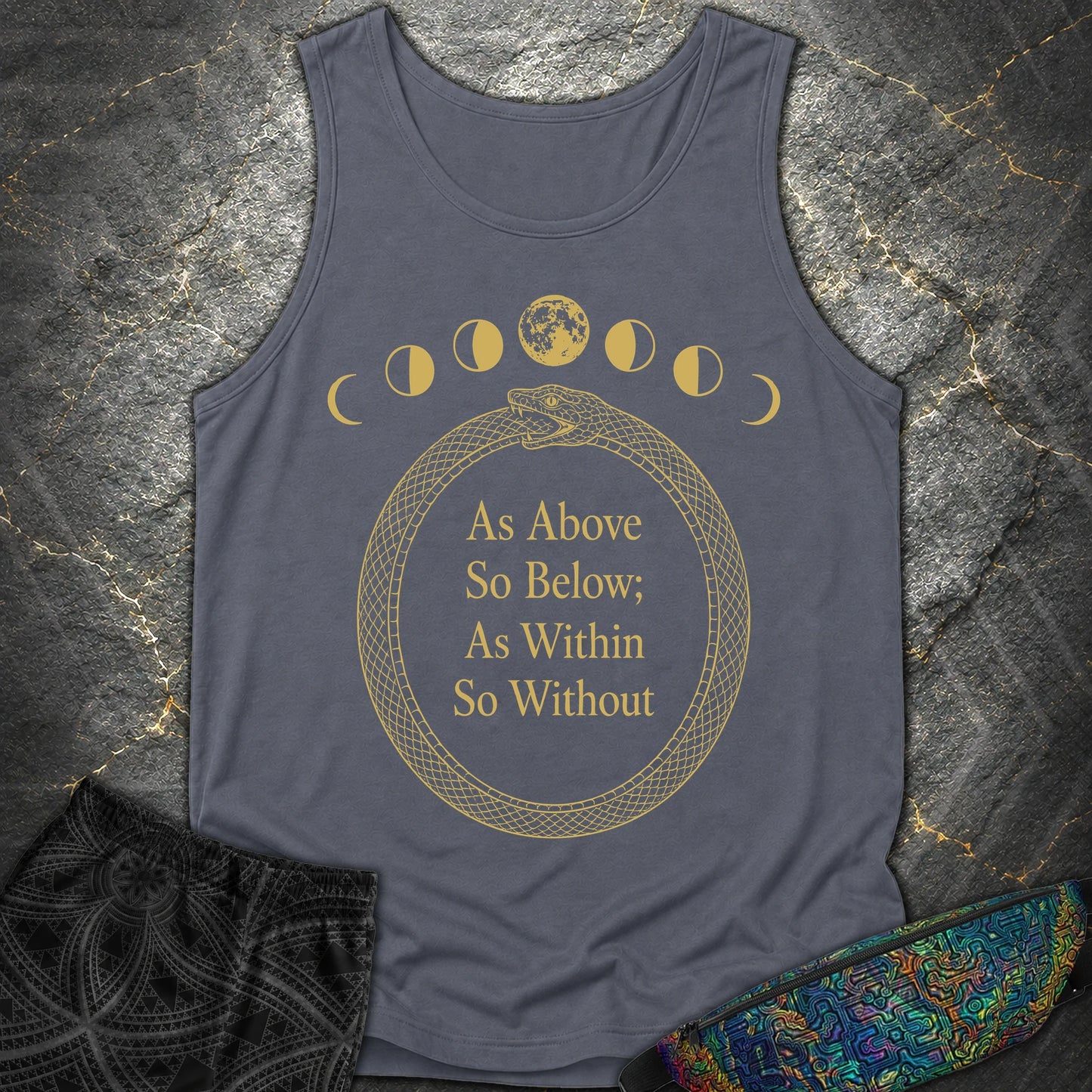 As Above So Below Gold Ouroboros - As Above So Below Gold Ouroboros Comfort Tank Top - Denim