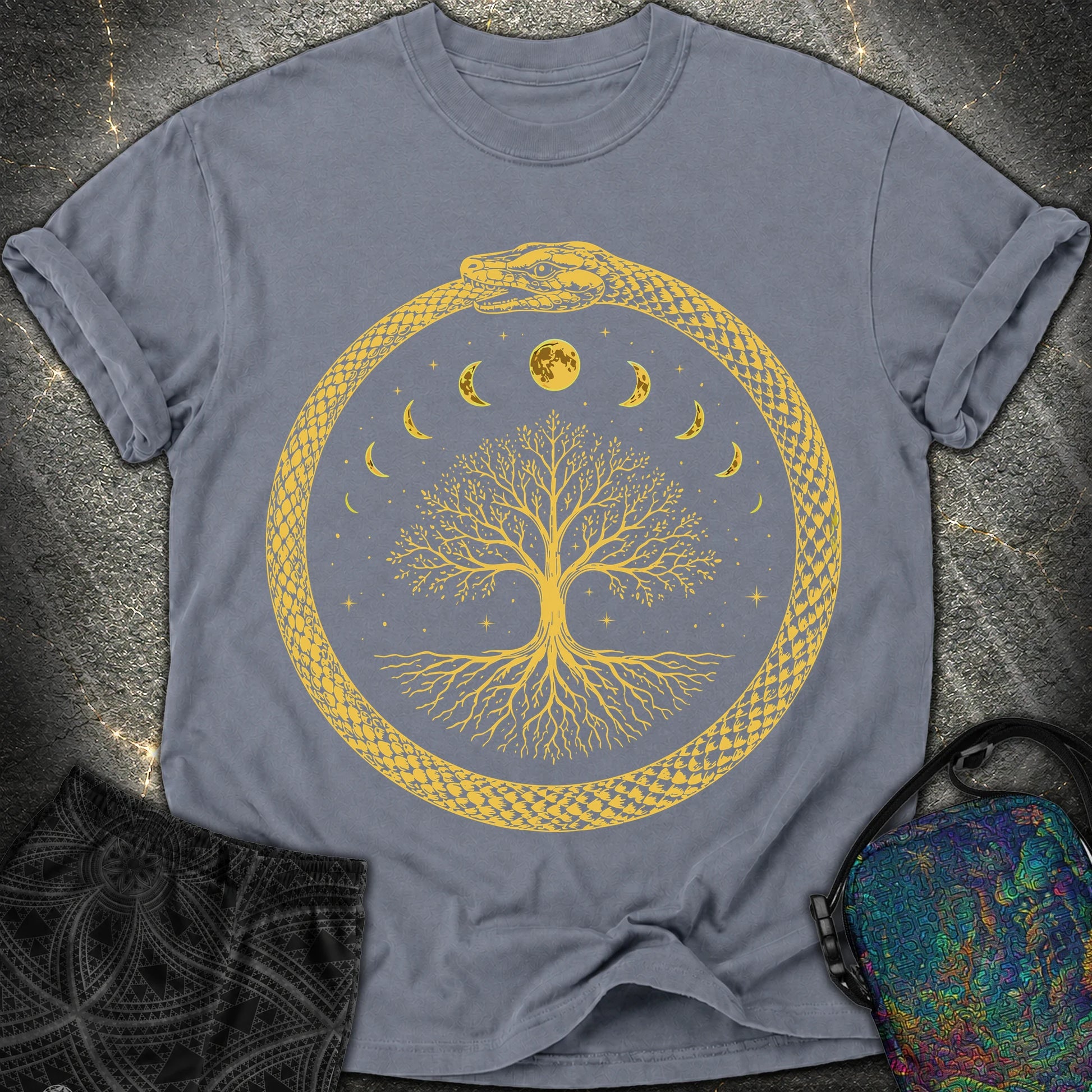 Ouroboros Moon Tree Unisex Comfort T-Shirt - Ouroboros Moon Tree Unisex Comfort T-Shirt - Denim