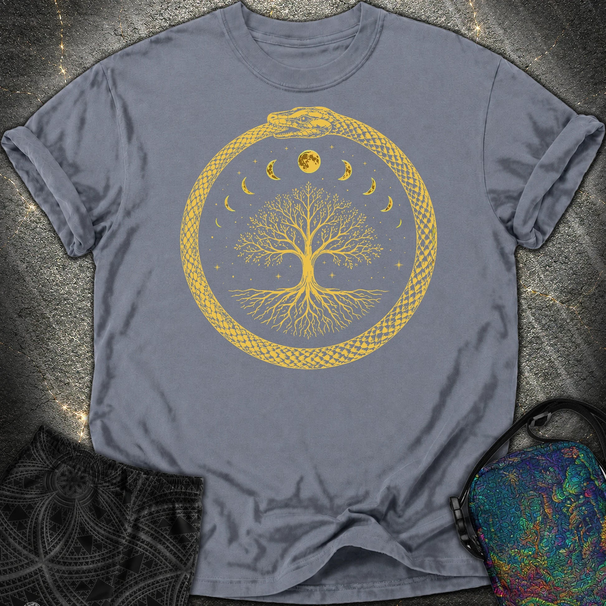 Ouroboros Moon Tree Comfort T-Shirt - Ouroboros Moon Tree Comfort T-Shirt - Denim