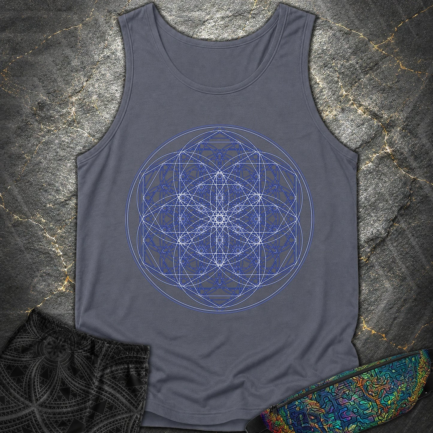 Sacred Flower Grids - Sacred Flower Grids Comfort Tank Top - Denim