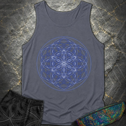 Sacred Flower Grids - Sacred Flower Grids Comfort Tank Top - Denim