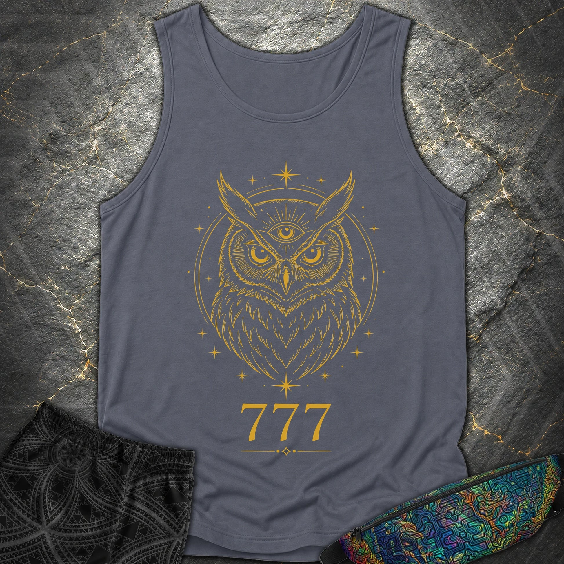 777 Mystic Owl Comfort Tank Top - 777 Mystic Owl Comfort Tank Top - Denim