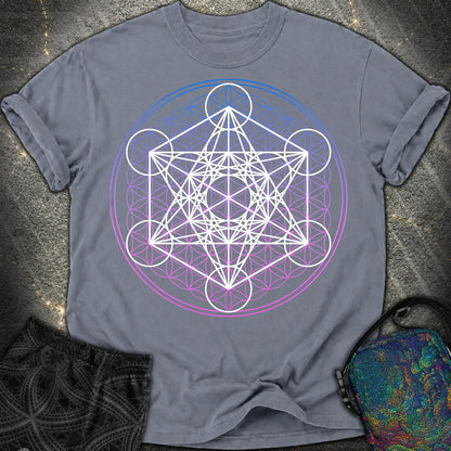 White Metatron Gradient Flower T-Shirt - White Metatron Gradient Flower Comfort T-Shirt - Denim