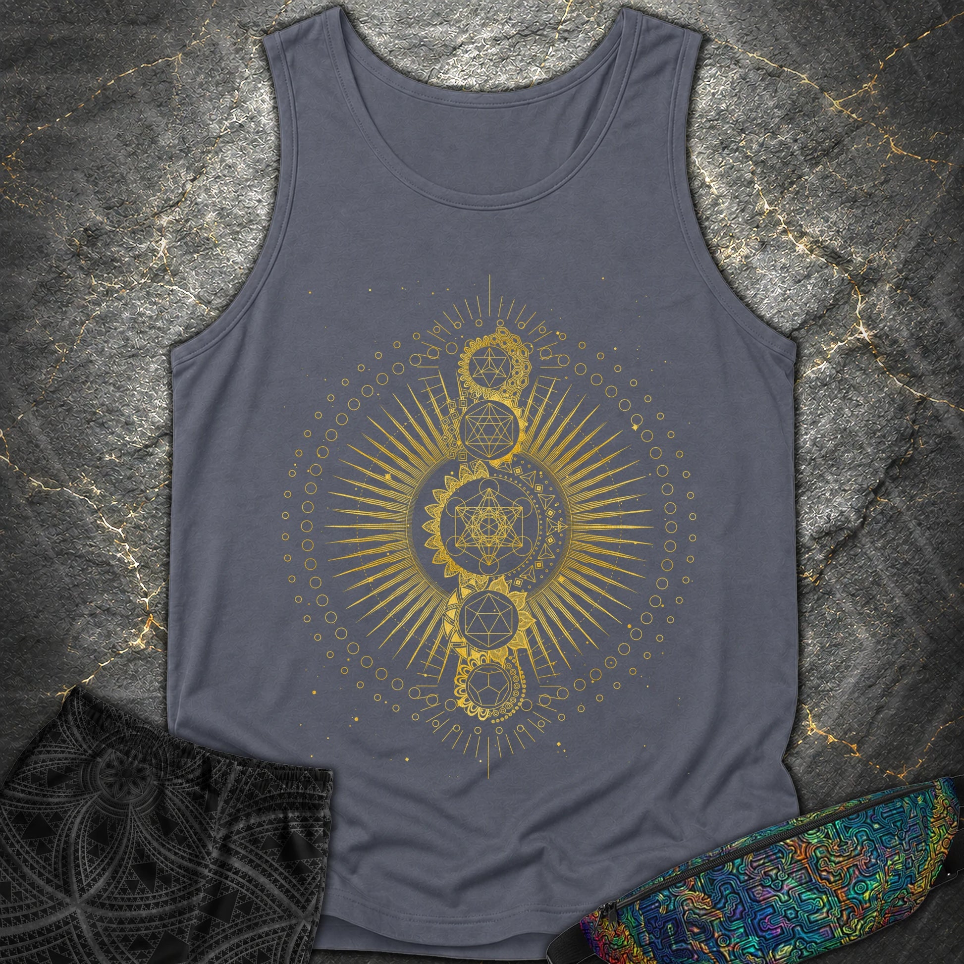 Sacred Geometry Radiating Mandala - Sacred Geometry Radiating Mandala Comfort Tank Top - Denim
