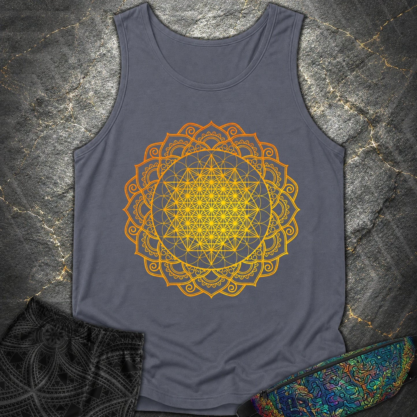 Tetrahedron Mandala T-Shirt - Tetrahedron Mandala Comfort Tank Top - Denim