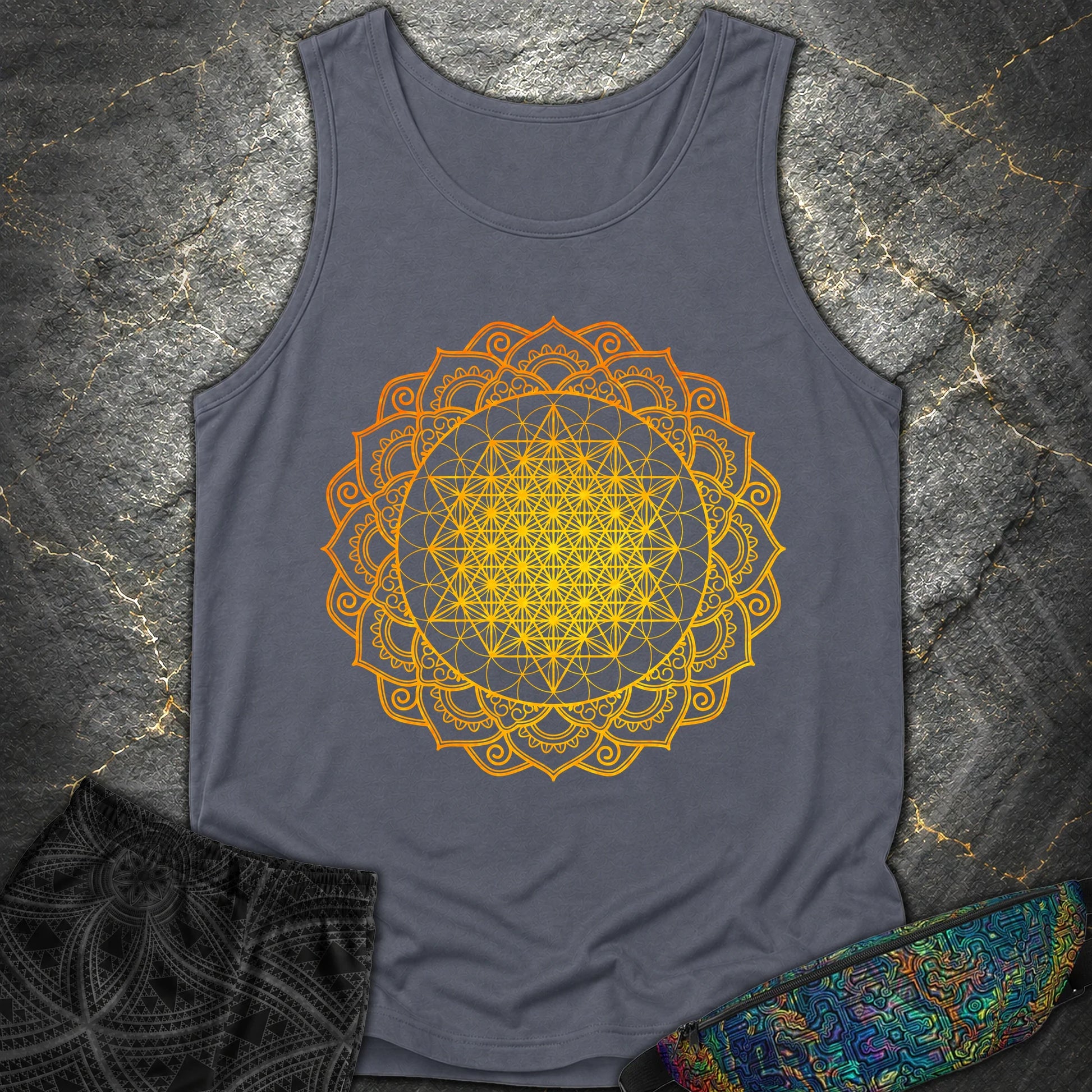 Tetrahedron Mandala T-Shirt - Tetrahedron Mandala Comfort Tank Top - Denim