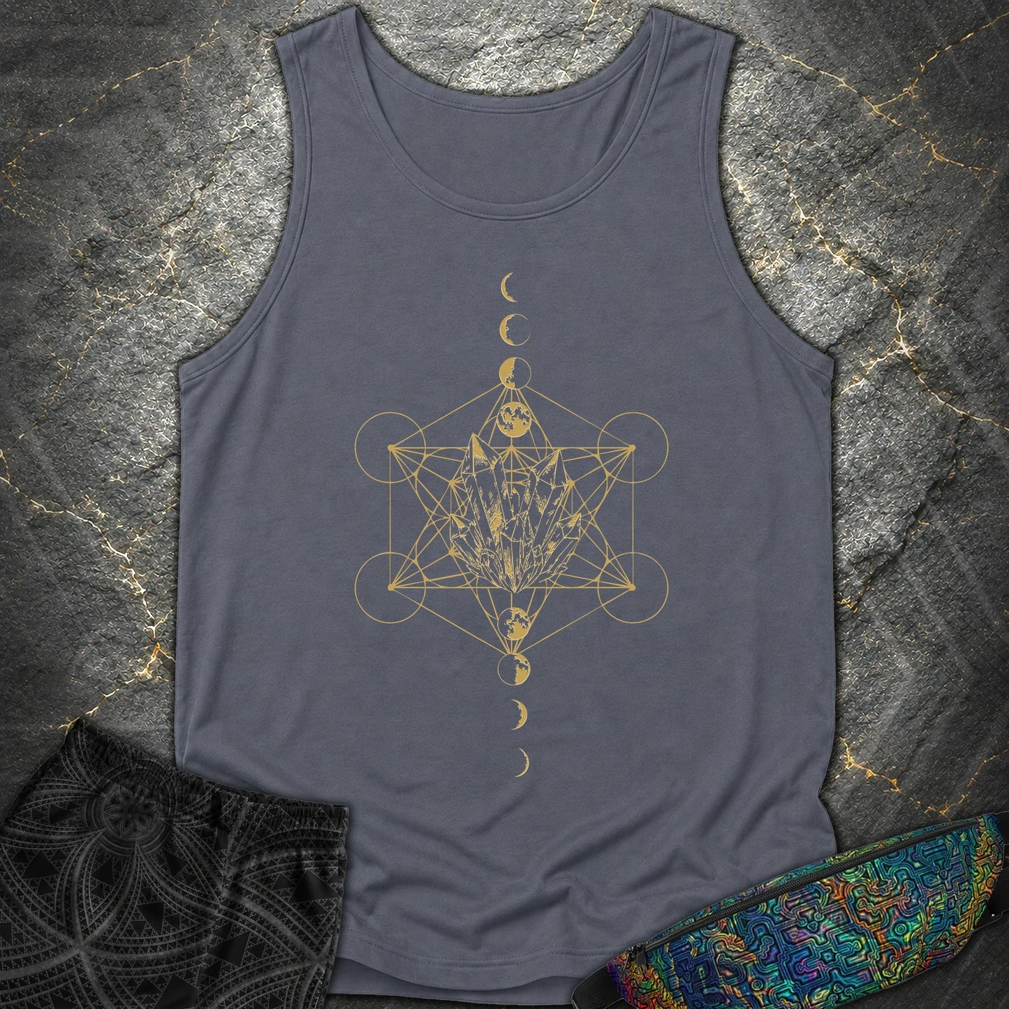 Metatron Crystal Moon Phases - Metatron Crystal Moon Phases Comfort Tank Top - Denim